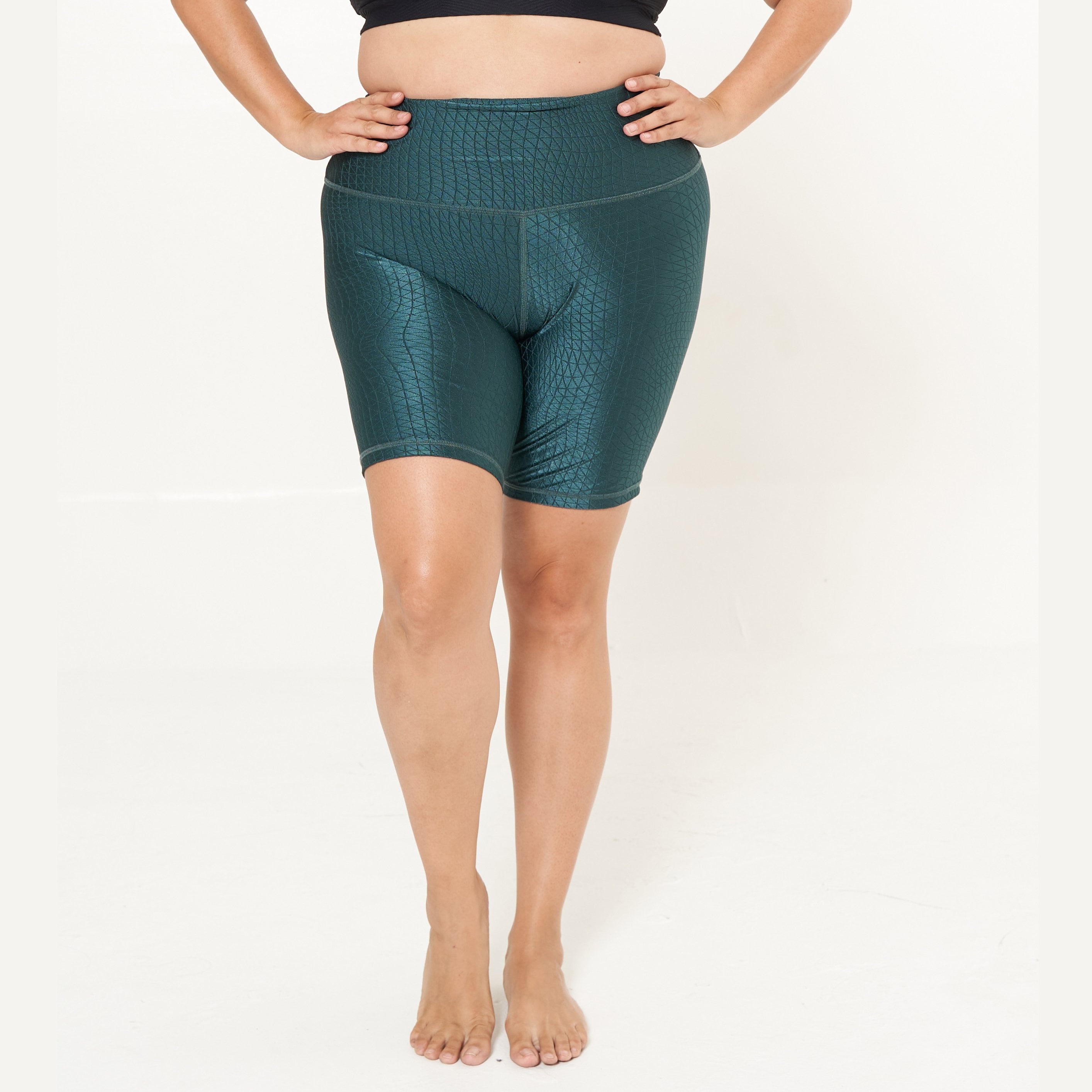 Hi-Rise Biker Short in Tropicale Cube Pattern, showcasing vibrant colors and a stylish design, perfect for active wear.