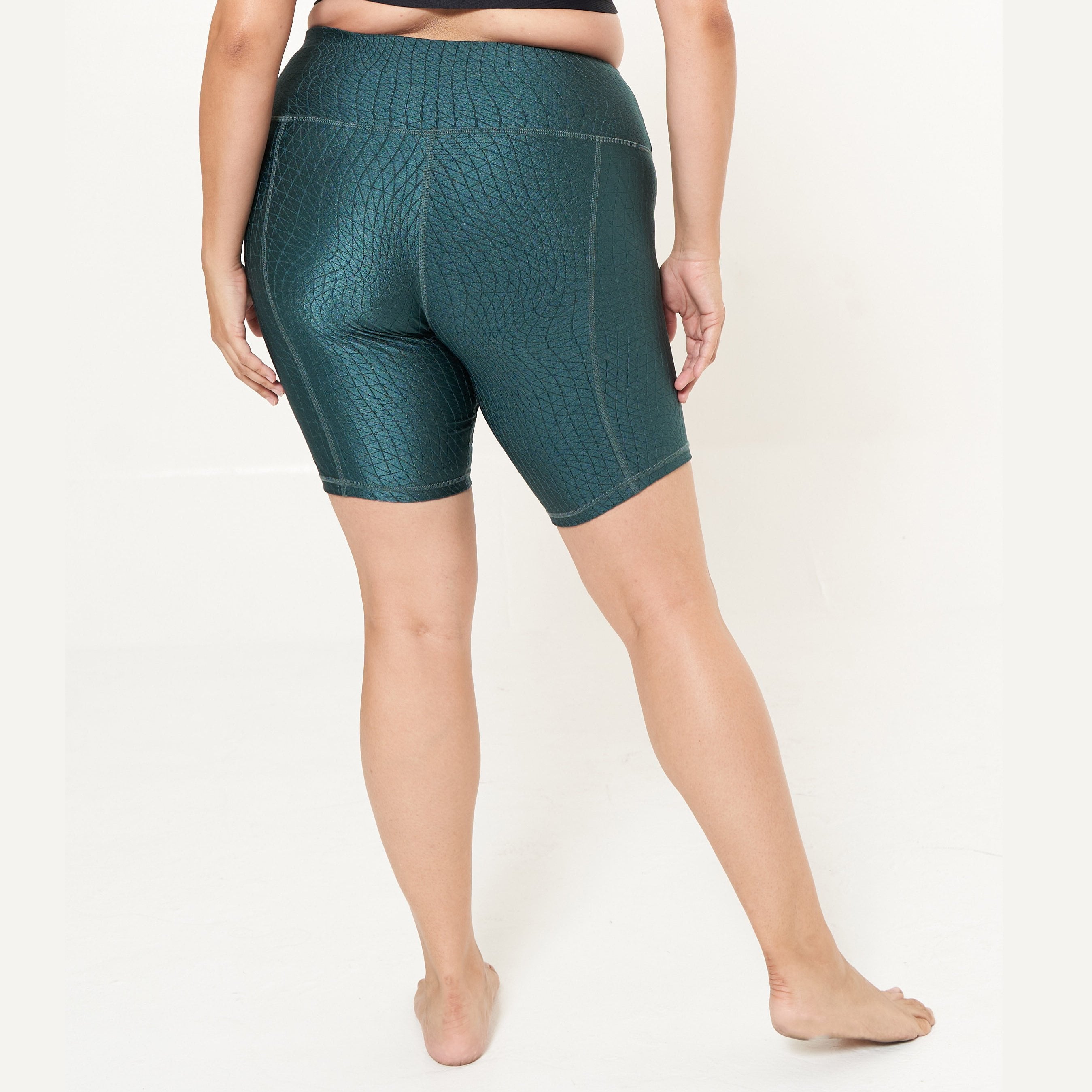 Hi-Rise Biker Short in Tropicale Cube Pattern, showcasing vibrant colors and a stylish design, perfect for active wear.