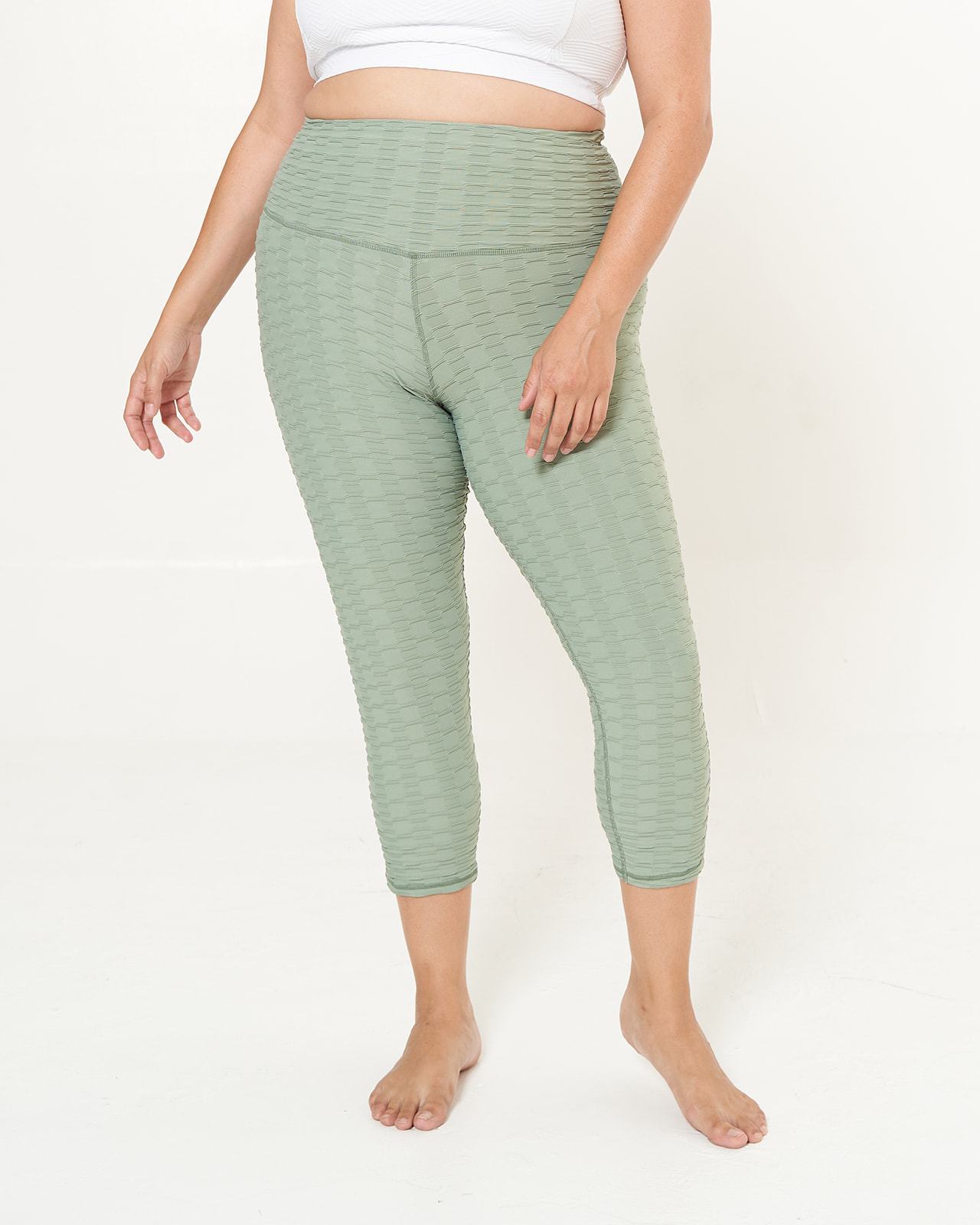 Hi-Rise Capri in Moss Links Pattern, featuring a stylish design and high-rise fit for workouts.