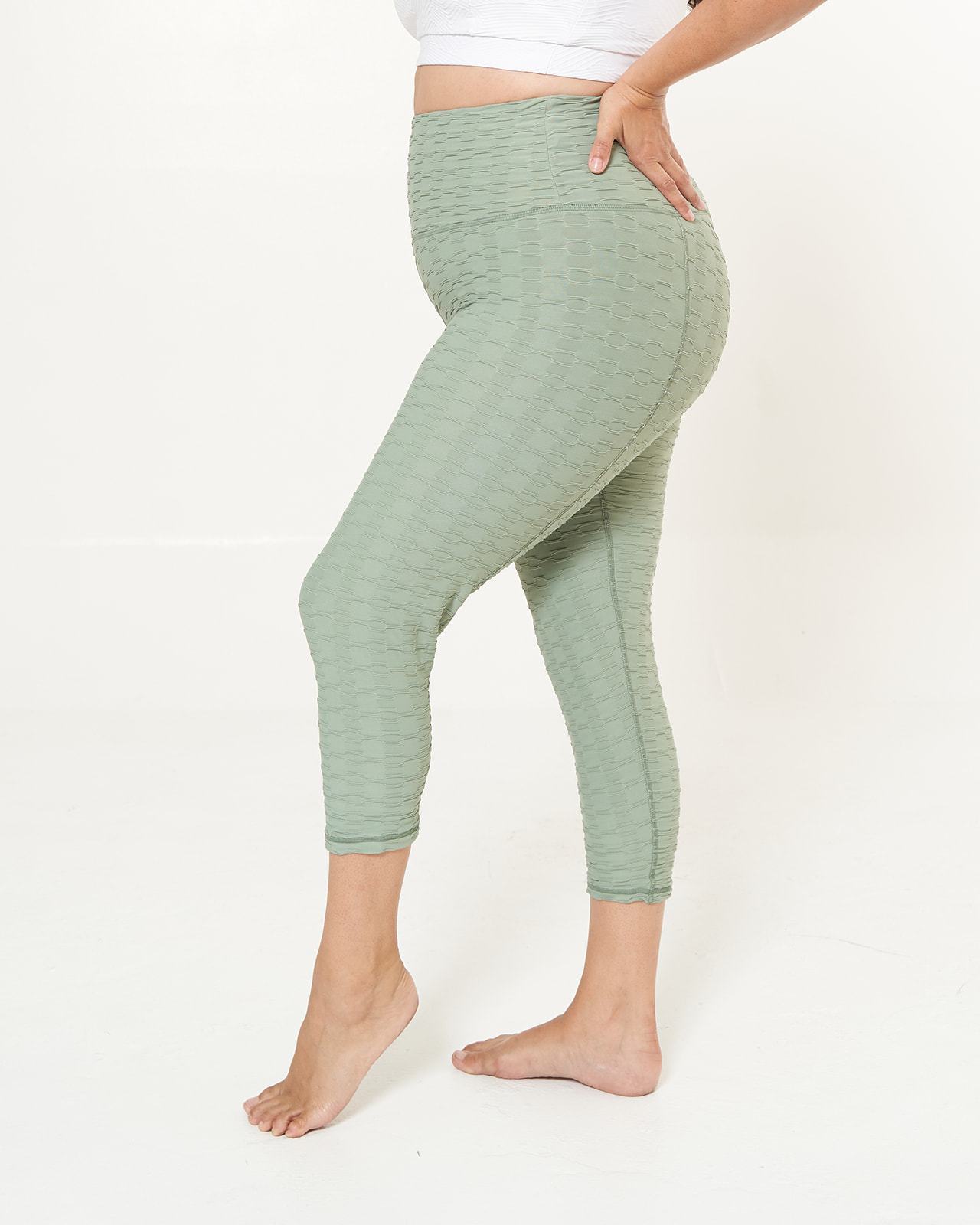 Hi-Rise Capri in Moss Links Pattern, featuring a stylish design and high-rise fit for workouts.