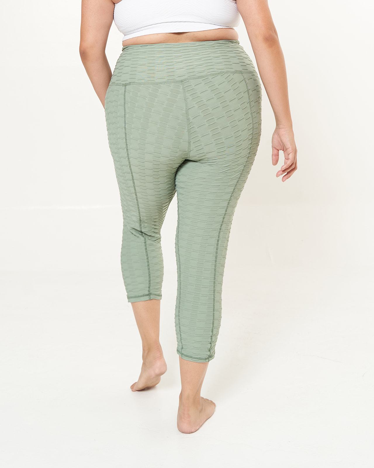 Hi-Rise Capri in Moss Links Pattern, featuring a stylish design and high-rise fit for workouts.