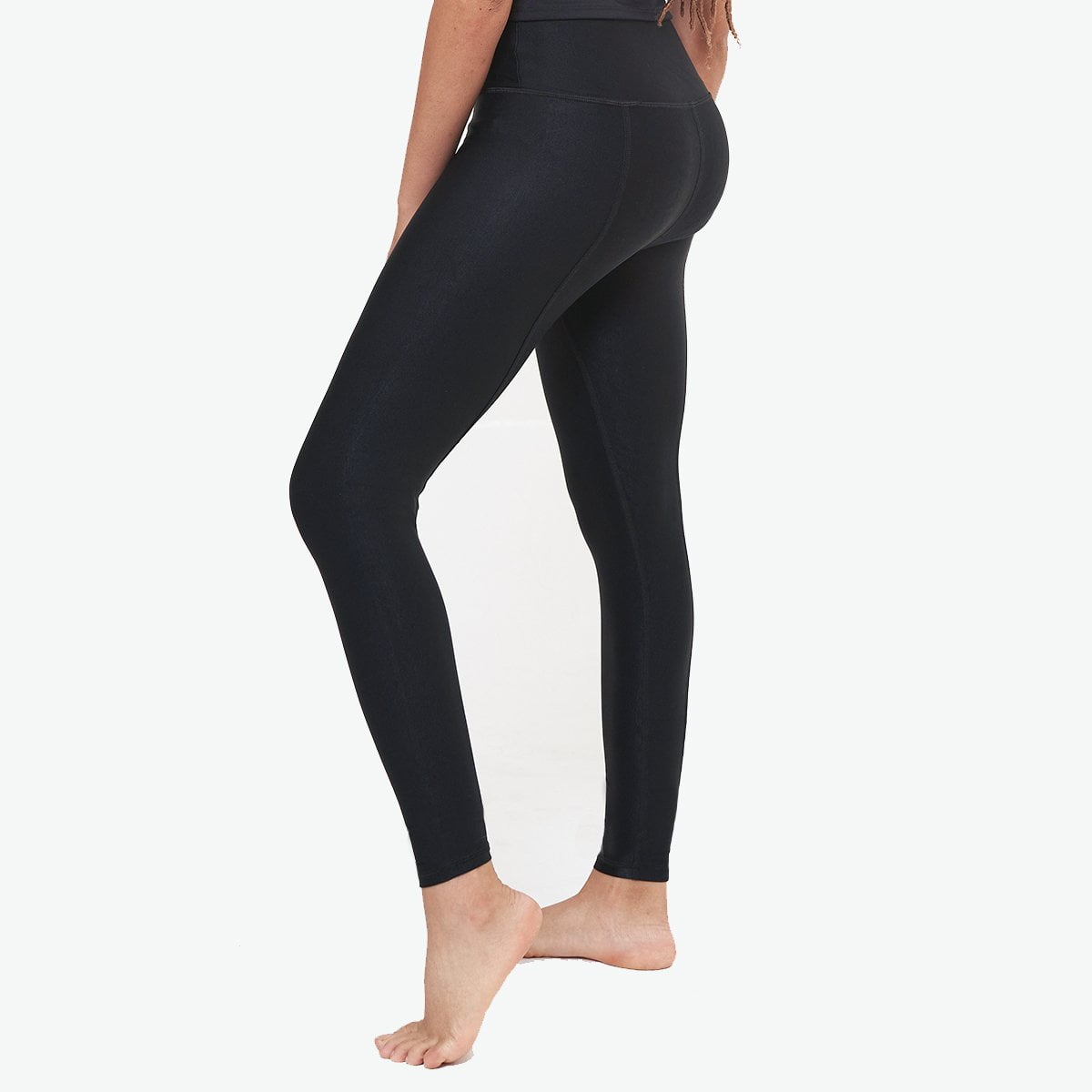 Hi-Rise Leggings in Black Rib Pattern, showcasing a stylish ribbed texture and high-rise design for comfort and support.