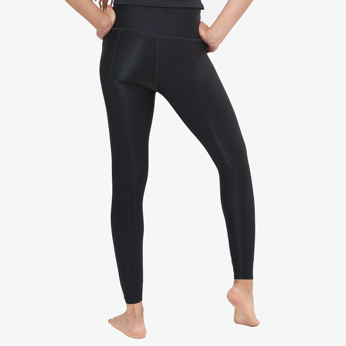 Hi-Rise Leggings in Black Rib Pattern, showcasing a stylish ribbed texture and high-rise design for comfort and support.