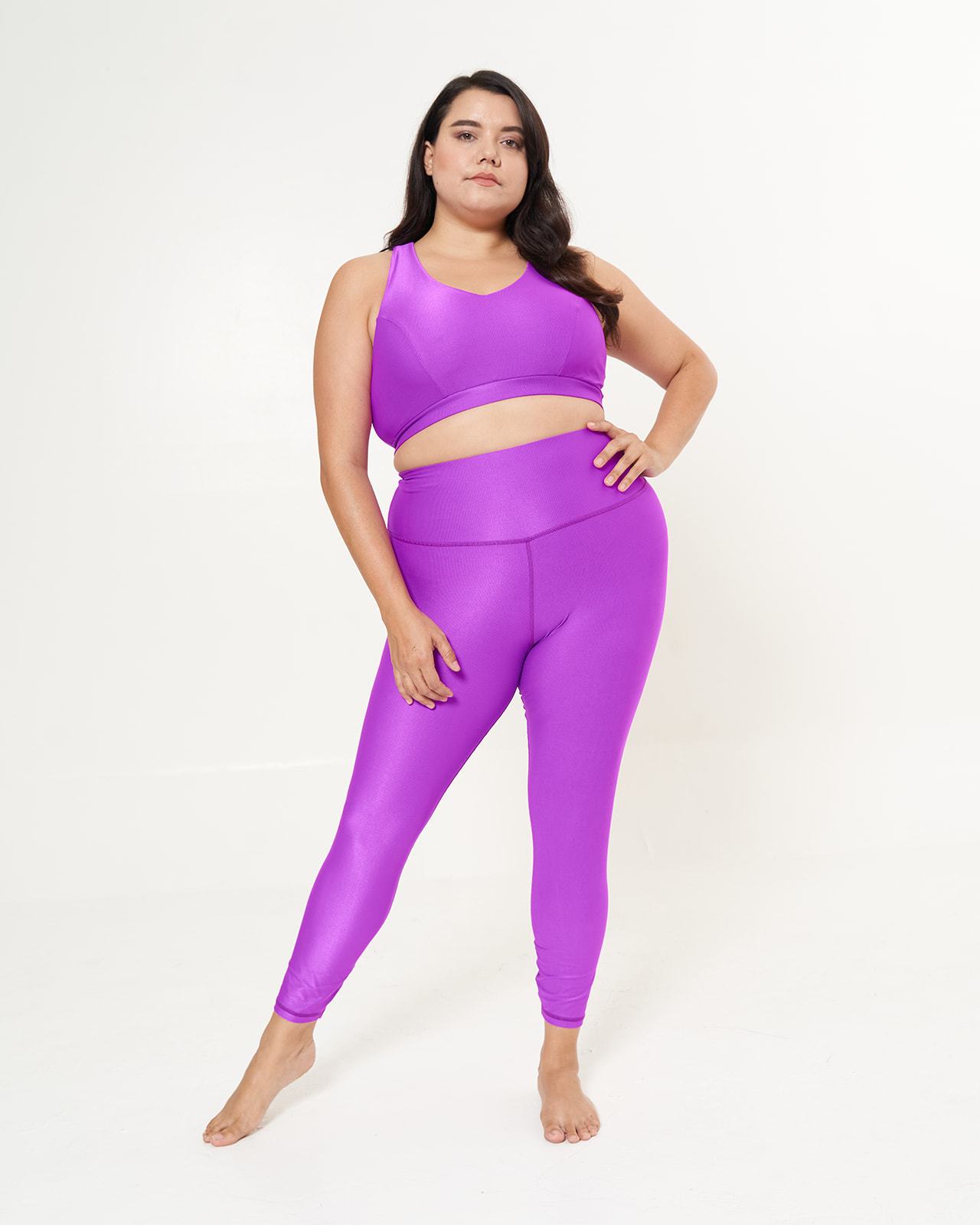 Hi-Rise Leggings in vibrant fuchsia rib pattern, showcasing a stylish and comfortable design for activewear.