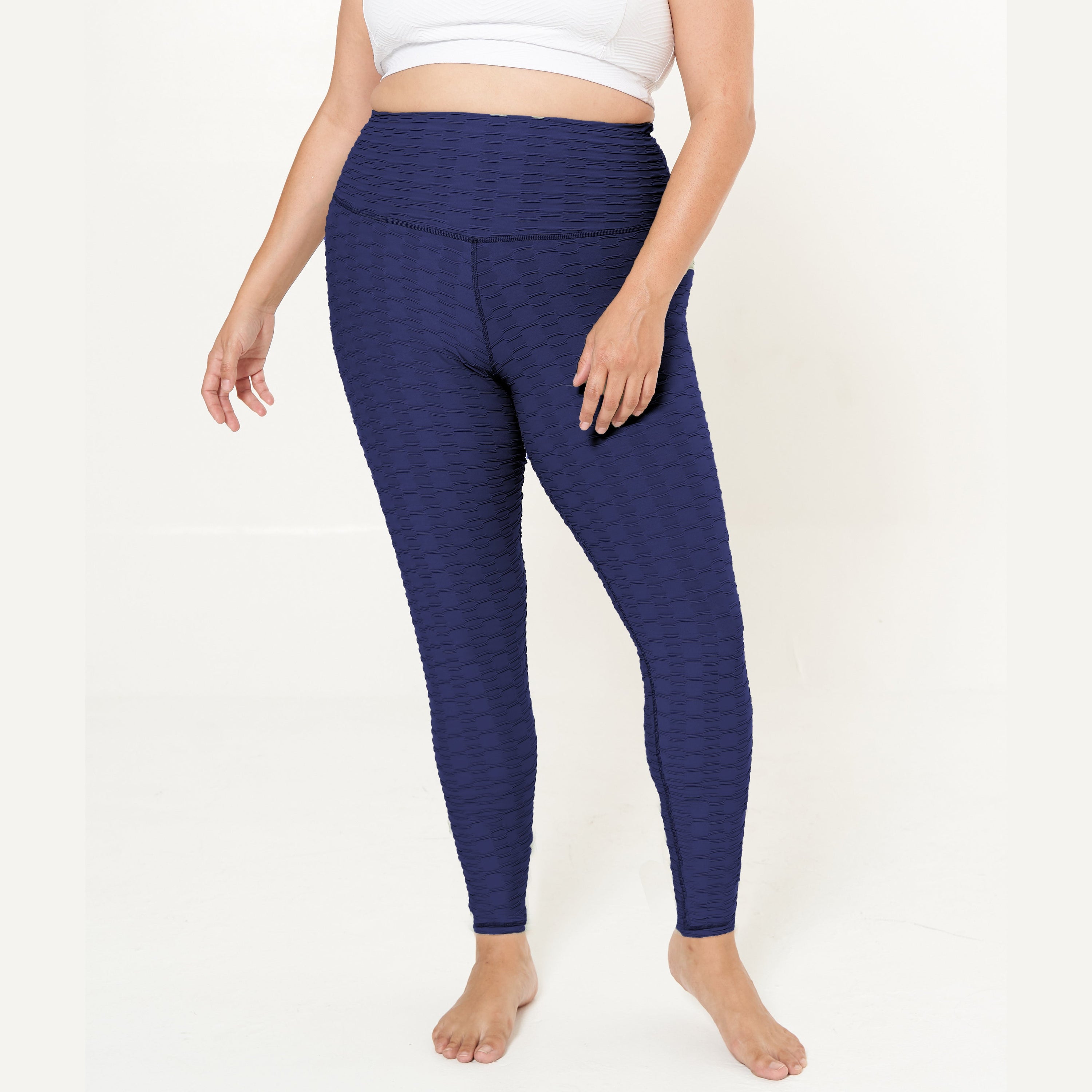 Hi-Rise Leggings in Navy Links Pattern, featuring a stylish design and high-rise support for comfort during workouts.