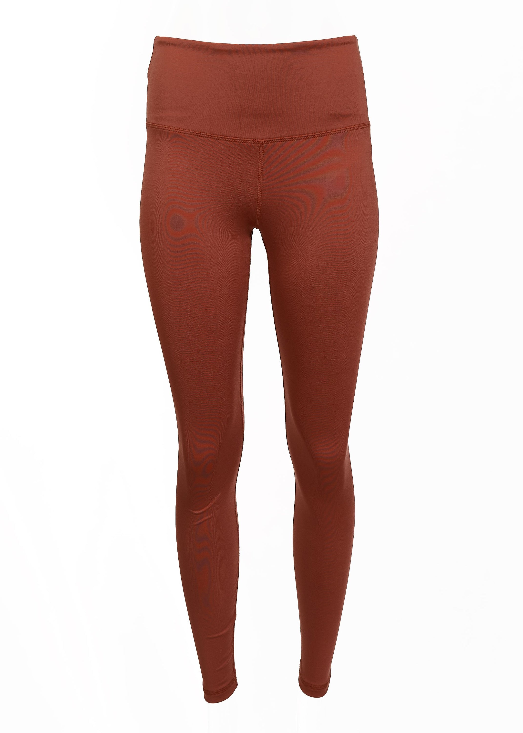 Hi-Rise Leggings in vibrant persimmon solid color, showcasing a high-rise design for comfort and support.