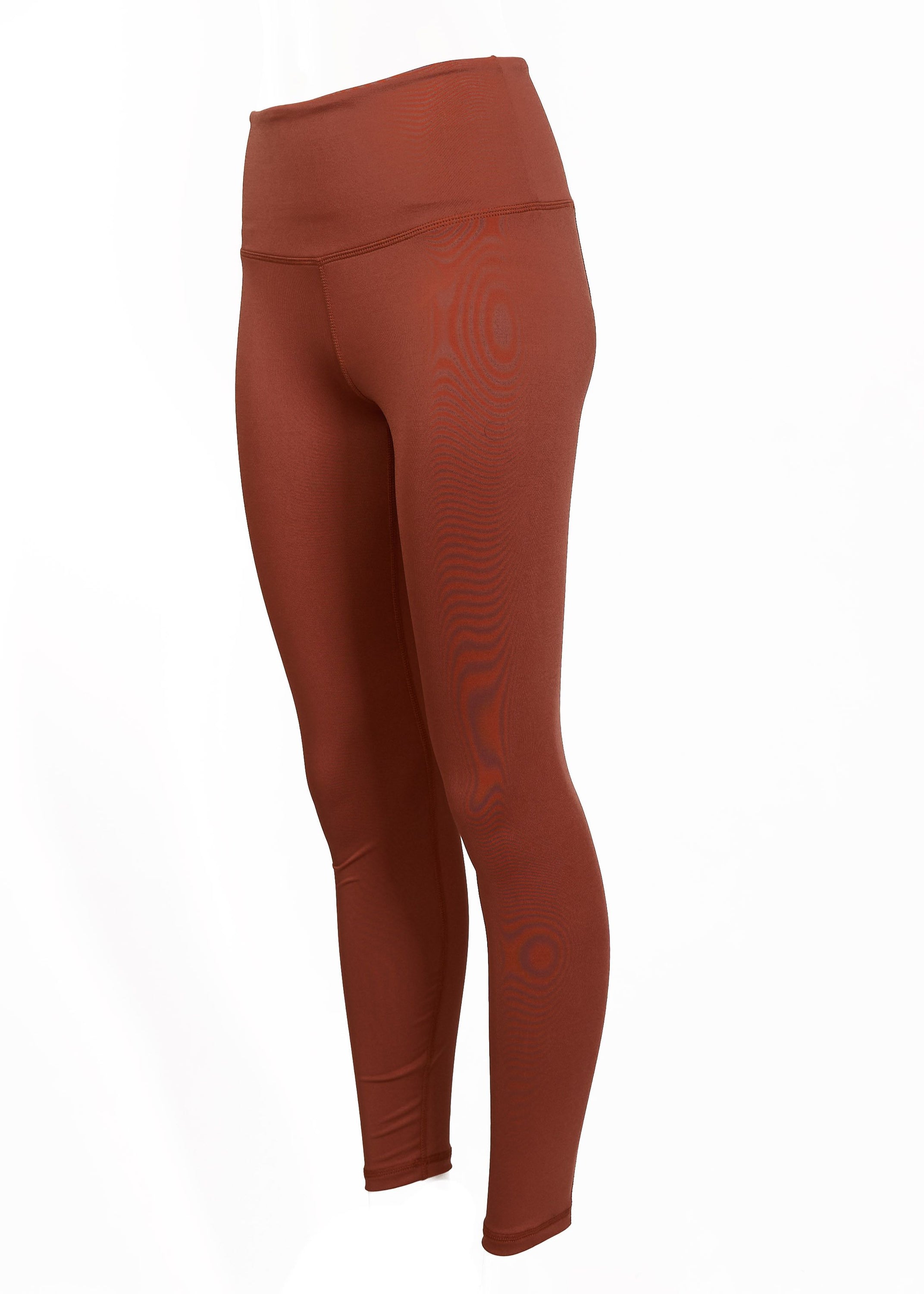 Hi-Rise Leggings in vibrant persimmon solid color, showcasing a high-rise design for comfort and support.