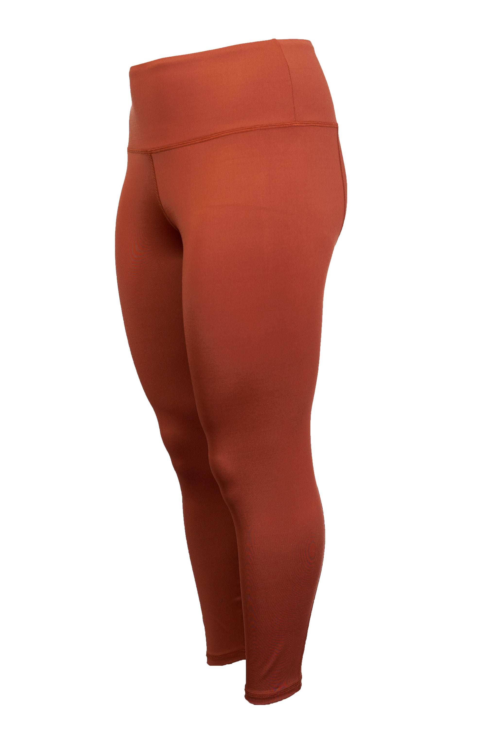 Hi-Rise Leggings in vibrant persimmon solid color, showcasing a high-rise design for comfort and support.