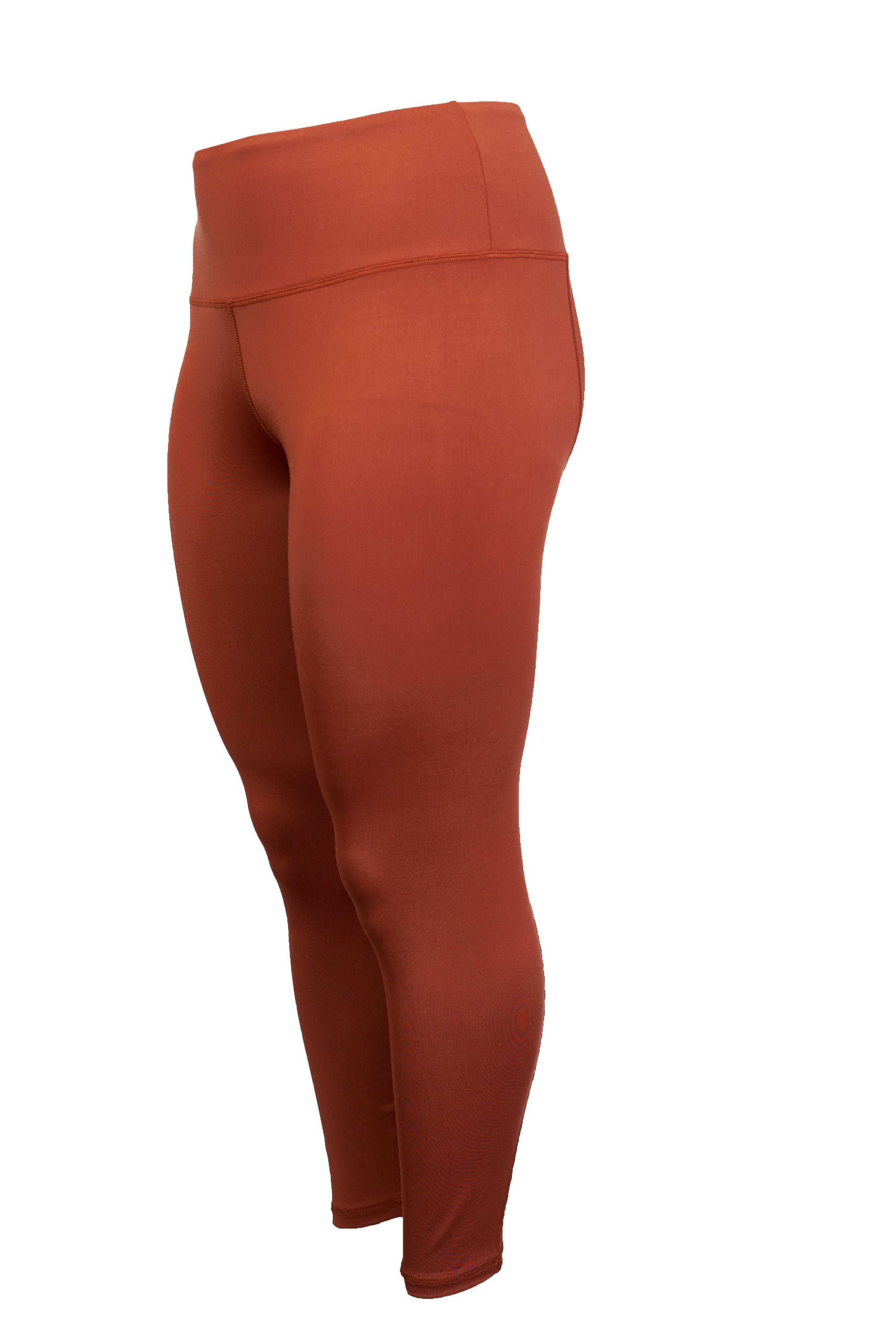 Hi-Rise Leggings in vibrant persimmon solid color, showcasing a high-rise design for comfort and support.