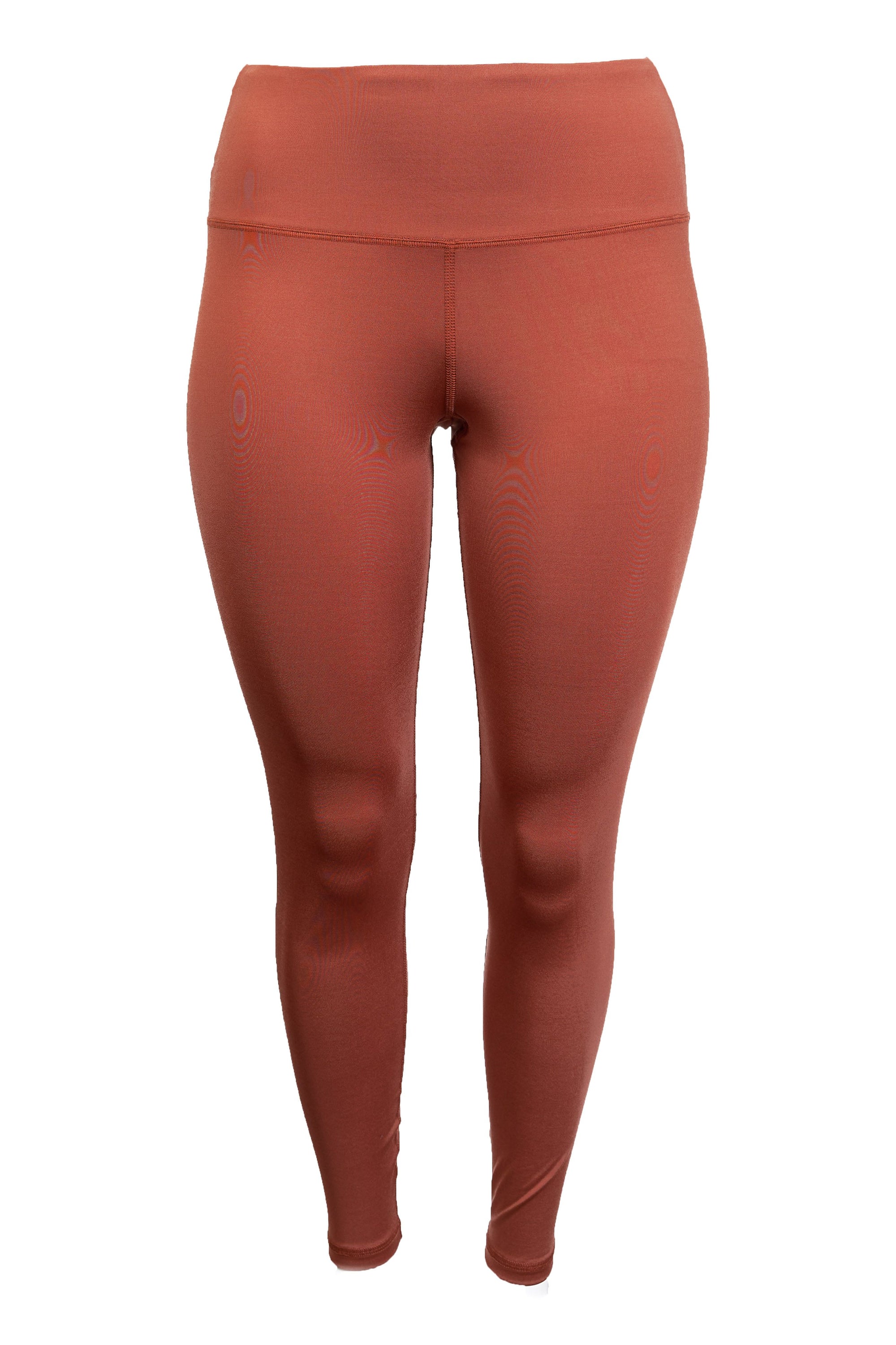 Hi-Rise Leggings in vibrant persimmon solid color, showcasing a high-rise design for comfort and support.