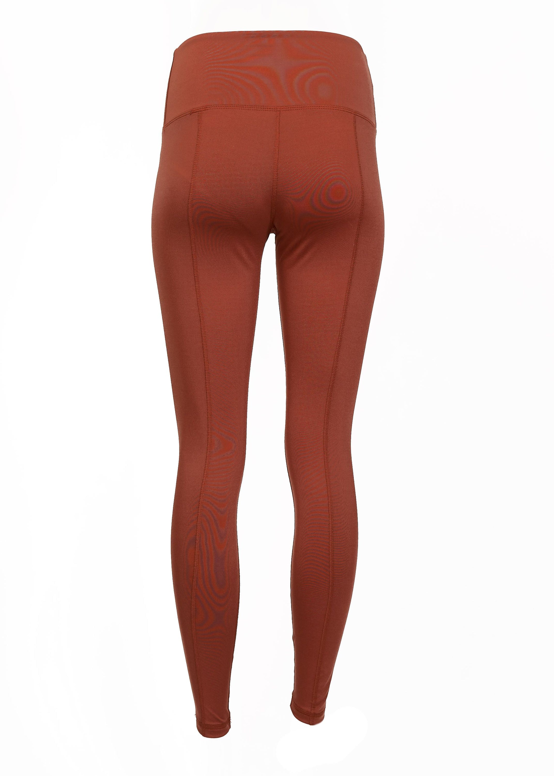 Hi-Rise Leggings in vibrant persimmon solid color, showcasing a high-rise design for comfort and support.