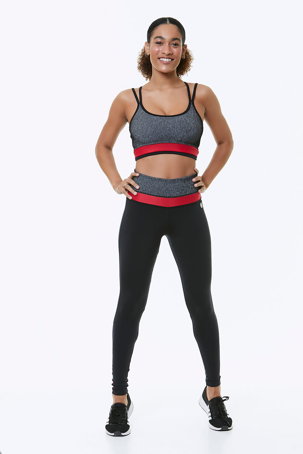 MADRAS SPORTS BRA featuring double slim straps and criss-cross back design, made from breathable Supplex fabric.