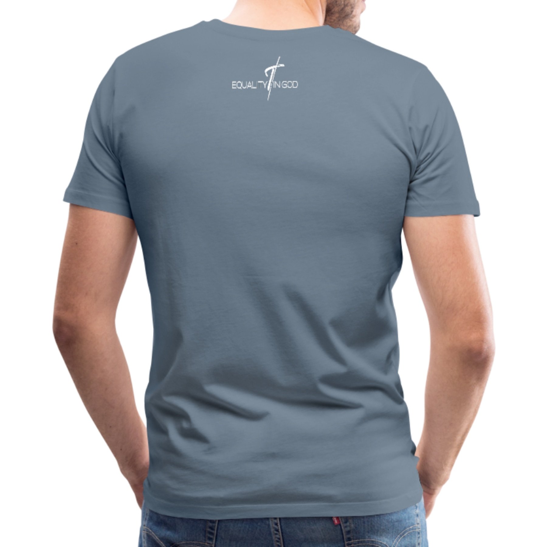 Men's T-shirt featuring the Equality In God graphic, made from soft pre-shrunk cotton with a stylish design.