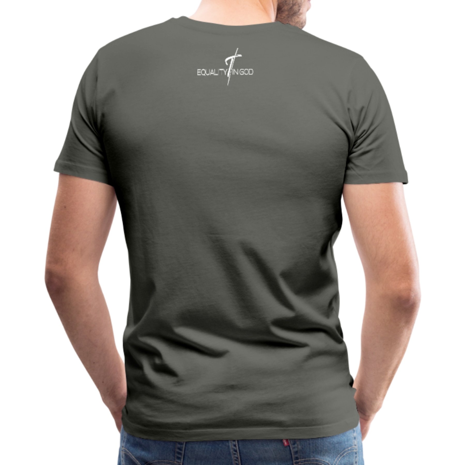 Men's T-shirt featuring the Equality In God graphic, made from soft pre-shrunk cotton with a stylish design.