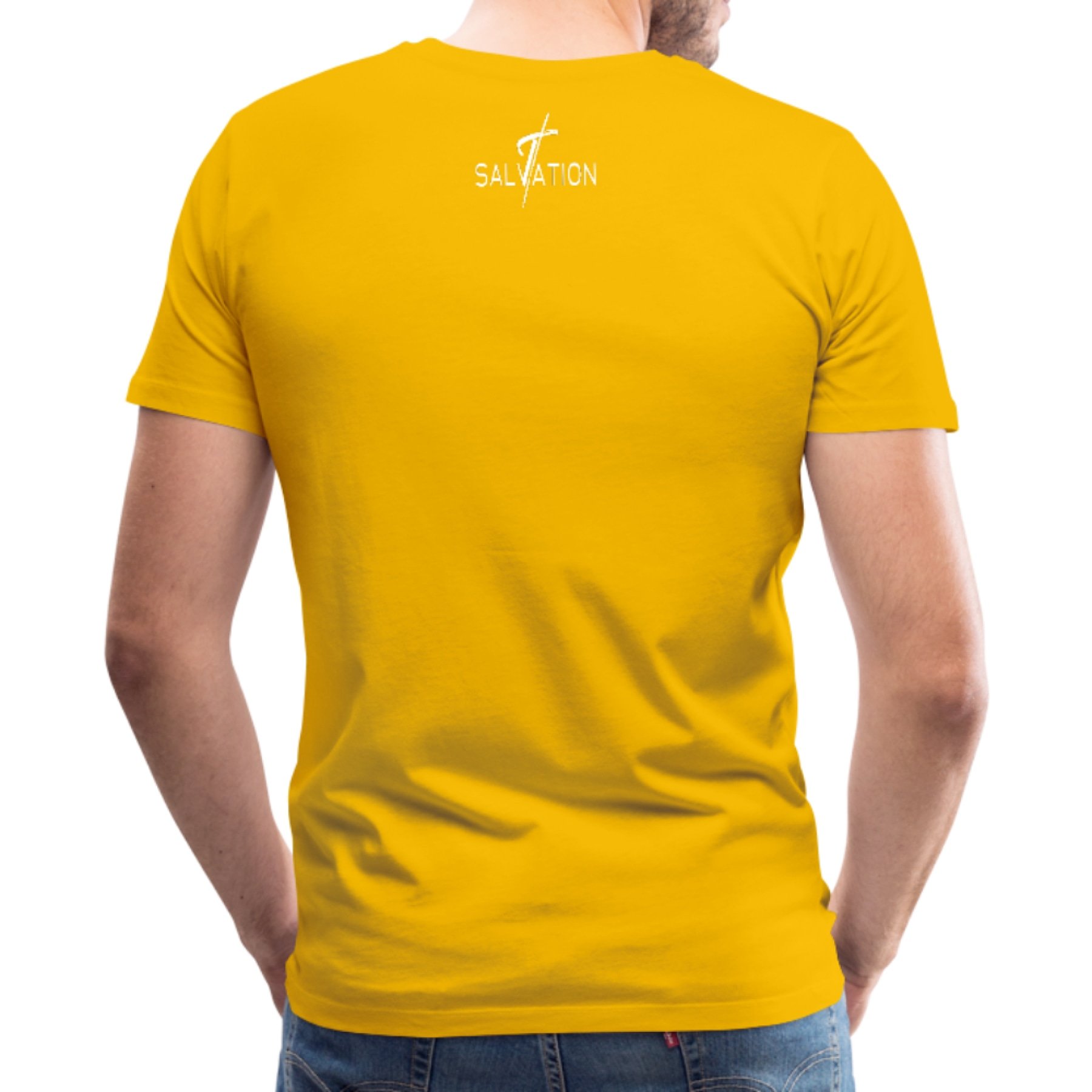 Men's T-shirt featuring Salvation Biblical Inspiration, made from soft pre-shrunk cotton with reinforced seams for durability.