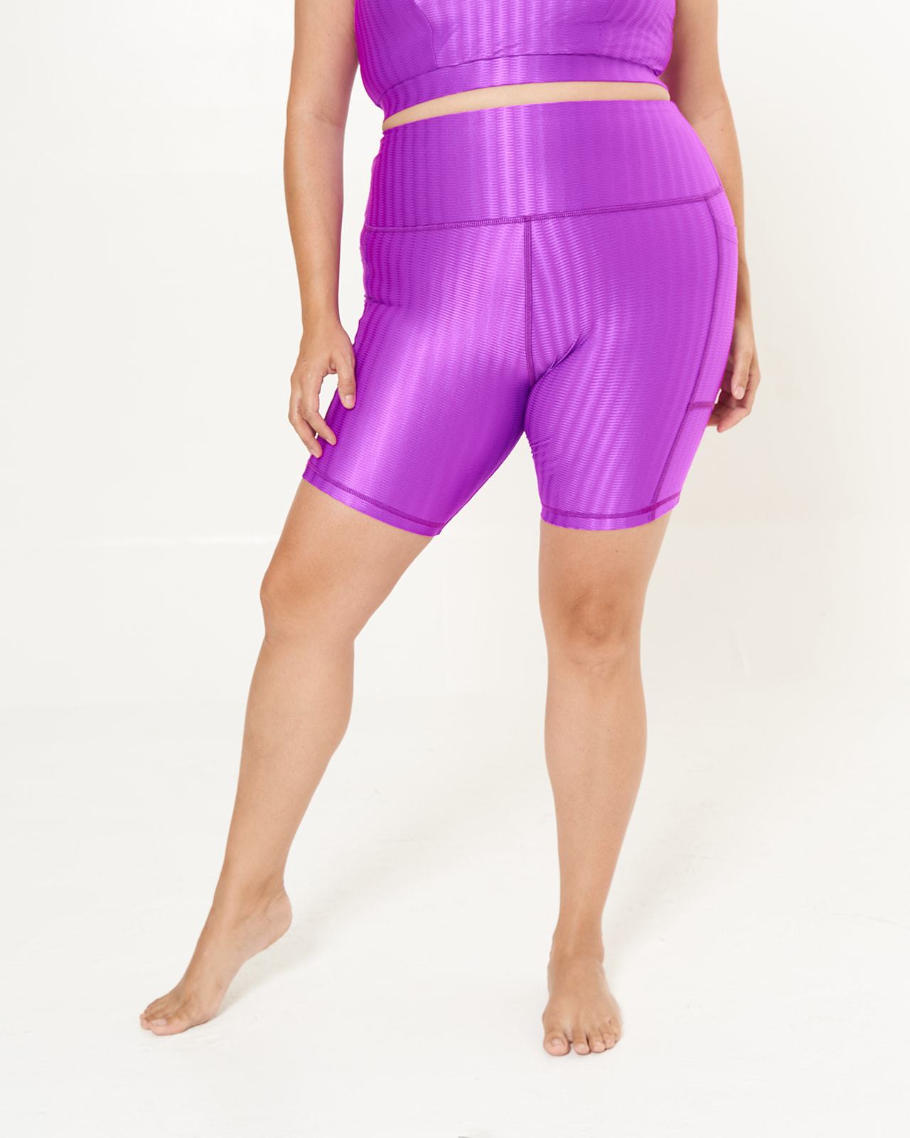 Lola Getts® Pocket Bike Shorts in vibrant Fuchsia Zap Pattern, featuring a convenient pocket and stylish design for active lifestyles.