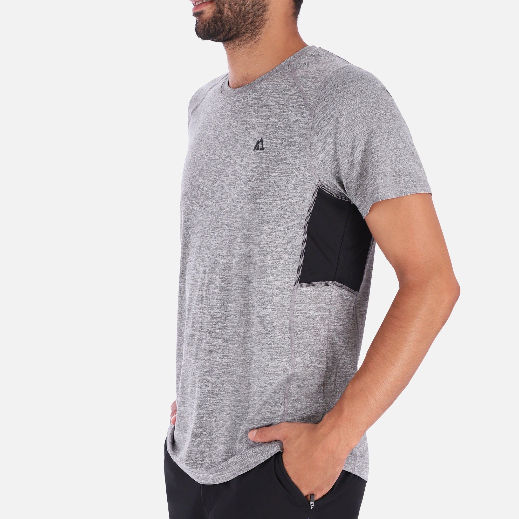 Gray QuickDry Shirt featuring ventilation system and soft fabric, perfect for outdoor activities.