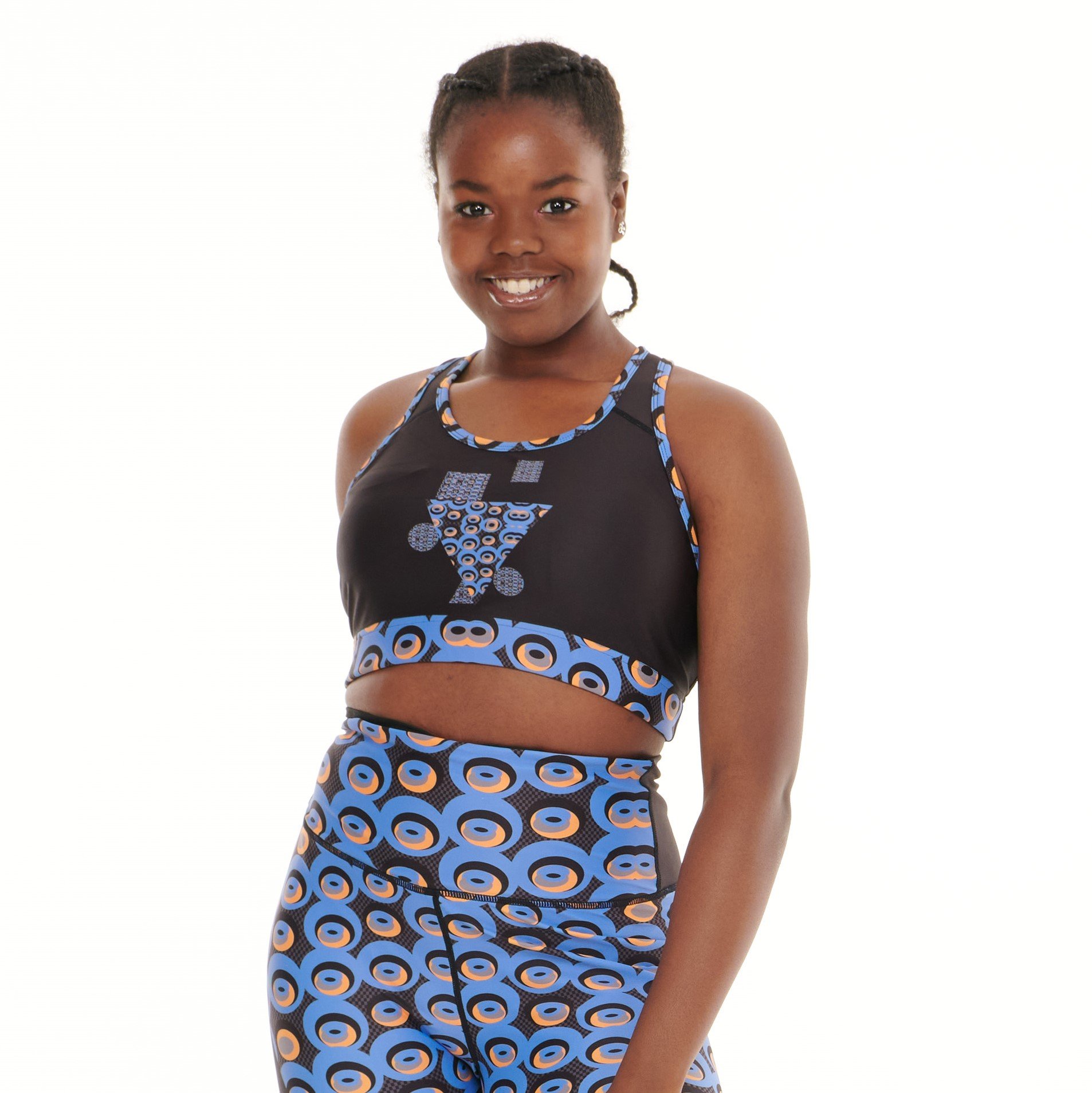 Siefay Vibrant Sports Bra featuring Ankara print in blue, black, and gold colors, designed for stylish workouts.