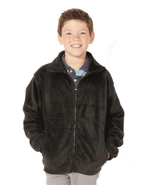 Sierra Pacific Youth Fleece Full-Zip Jacket in vibrant color with zippered pockets and elastic cuffs, perfect for outdoor activities.