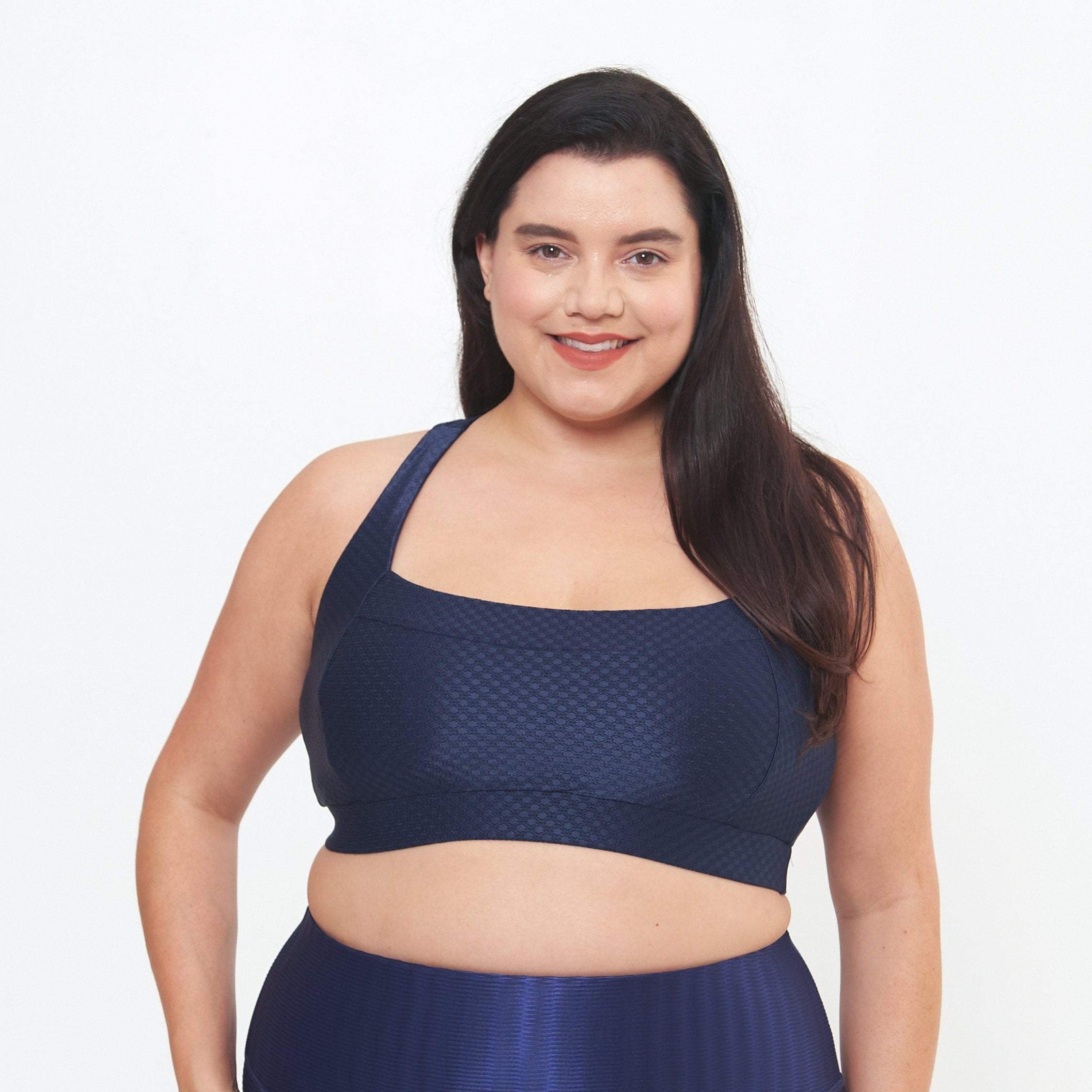 Square Neck Performance Bralette in Midnight Circles Pattern, showcasing stylish design and supportive features for workouts.