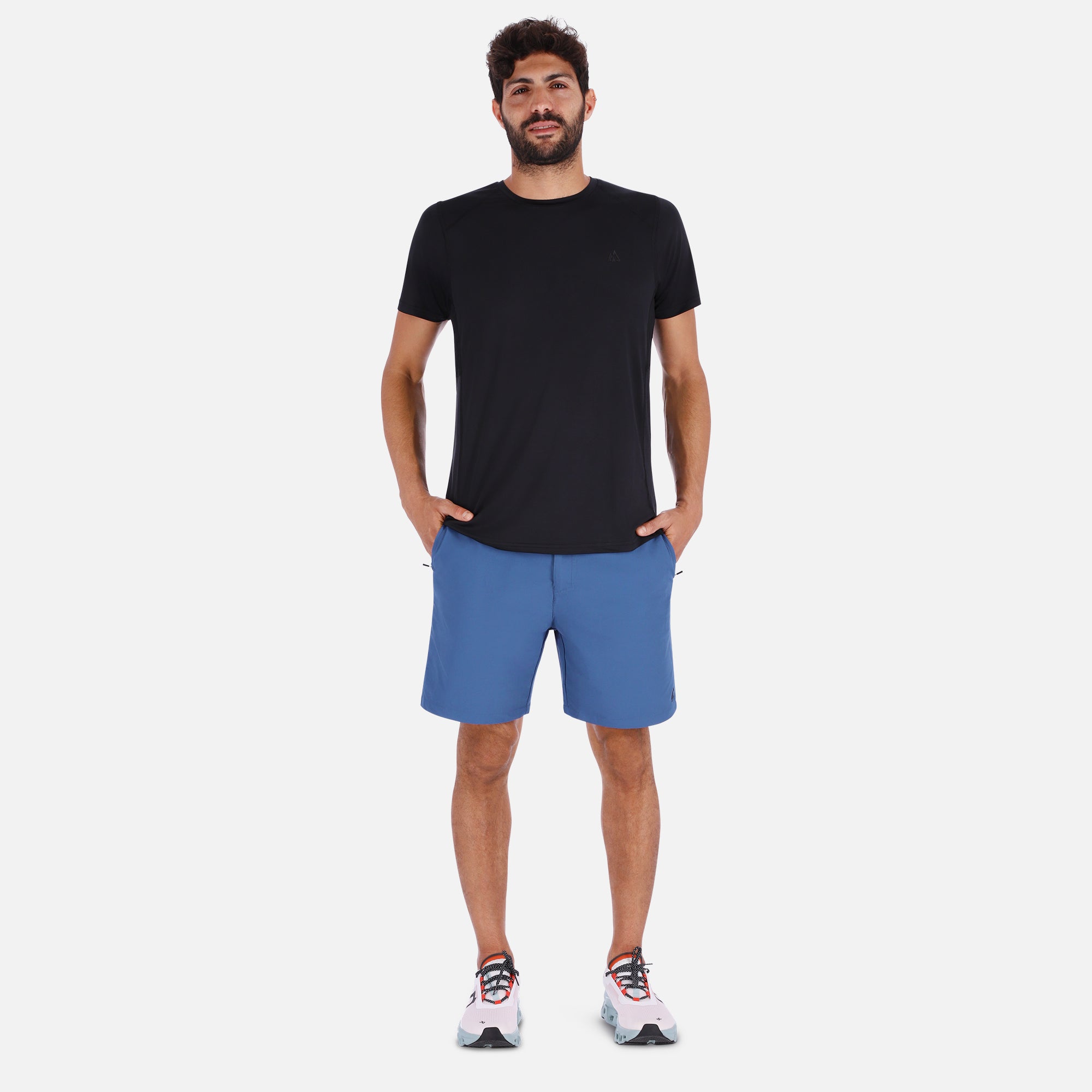 Men's Blue Trail Shorts featuring a stylish design, lightweight fabric, and multiple pockets for convenience.