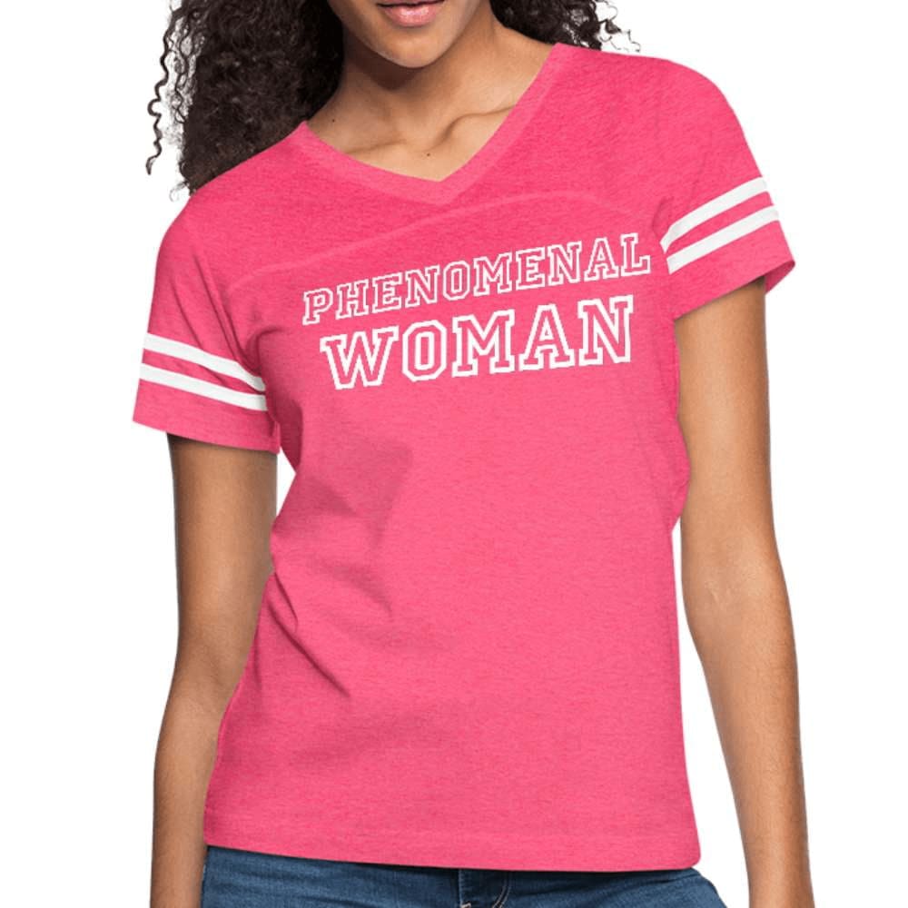 Womens Graphic Vintage Tee featuring a soft poly-cotton blend, double-needle stitching, and stylish contrasting stripes on sleeves.