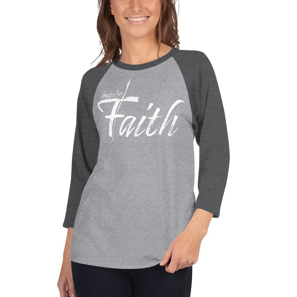 Women's Raglan Tee featuring an inspiring faith graphic, ¾ sleeves, and a ribbed neckband, made from a soft cotton blend.