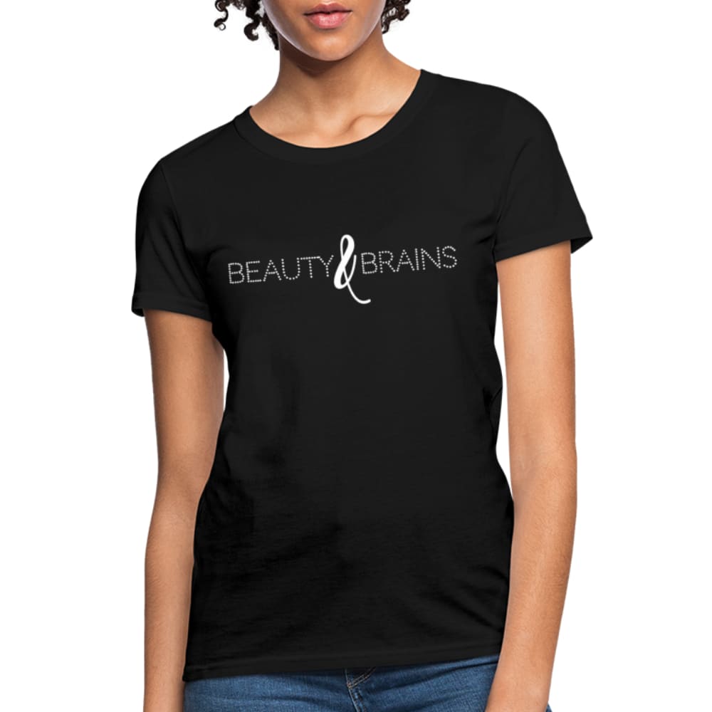 Women's Beauty And Brains Graphic Tee in various colors, showcasing a feminine fit and stylish design.