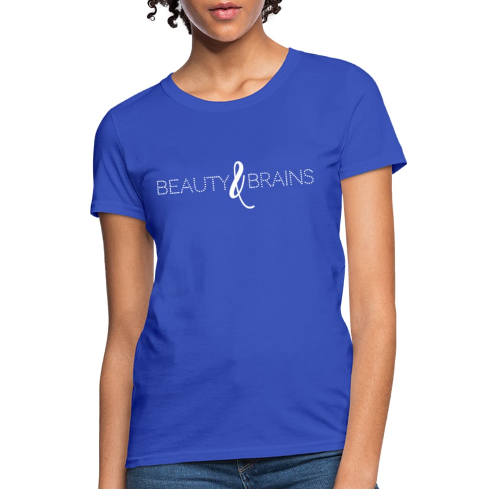 Women's Beauty And Brains Graphic Tee in various colors, showcasing a feminine fit and stylish design.