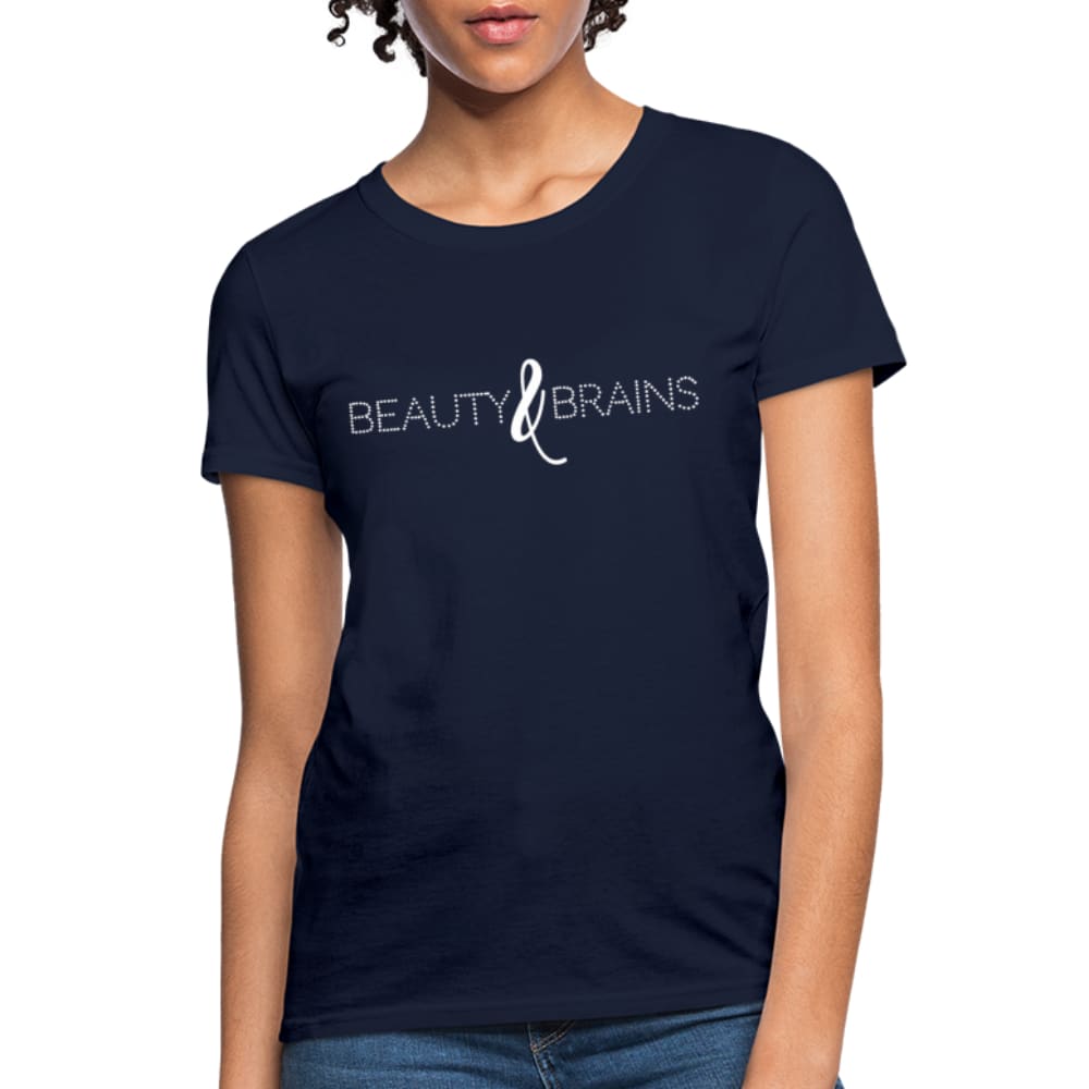 Women's Beauty And Brains Graphic Tee in various colors, showcasing a feminine fit and stylish design.