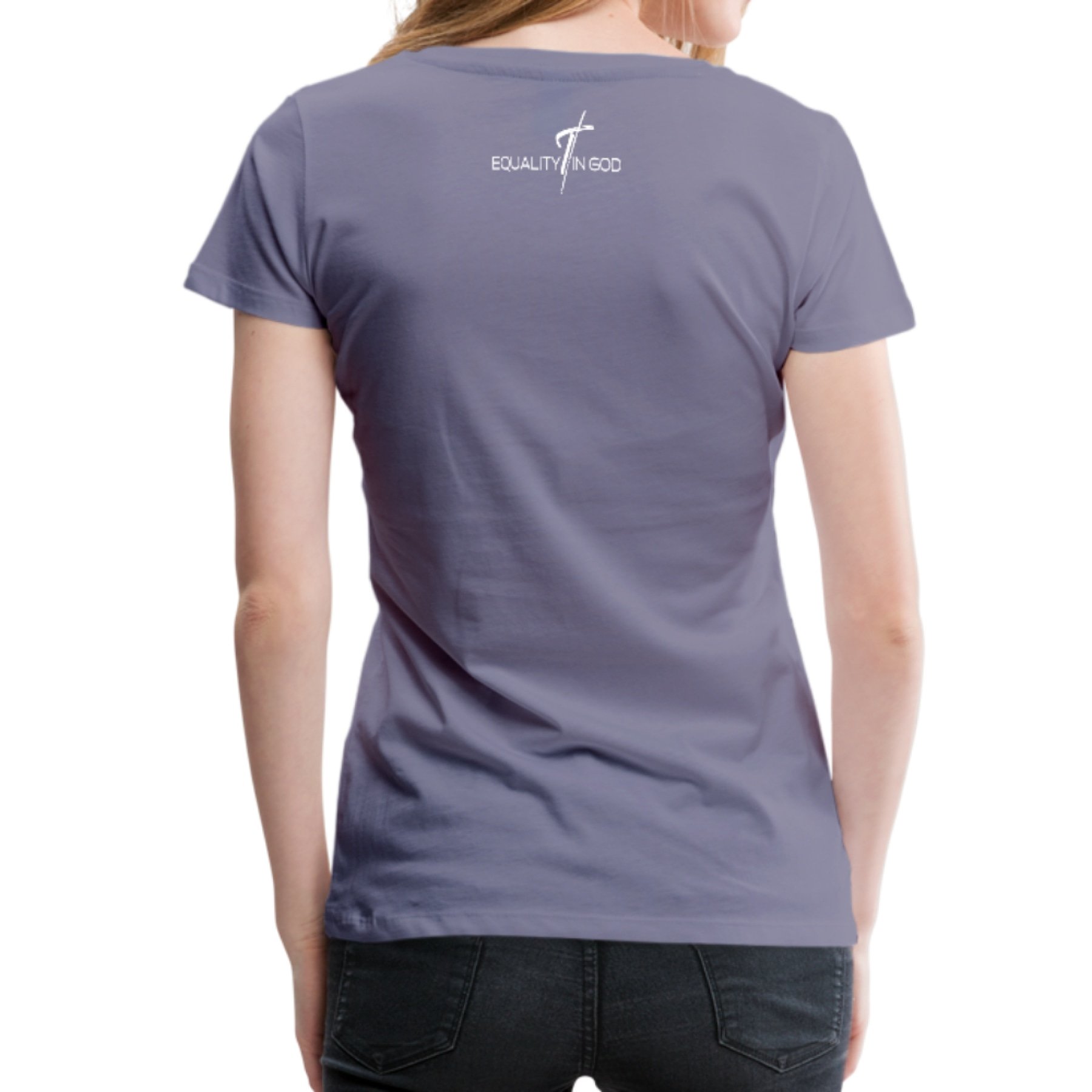 A stylish Women's T-shirt featuring the Equality In God graphic, made from soft pre-shrunk cotton, perfect for casual wear.