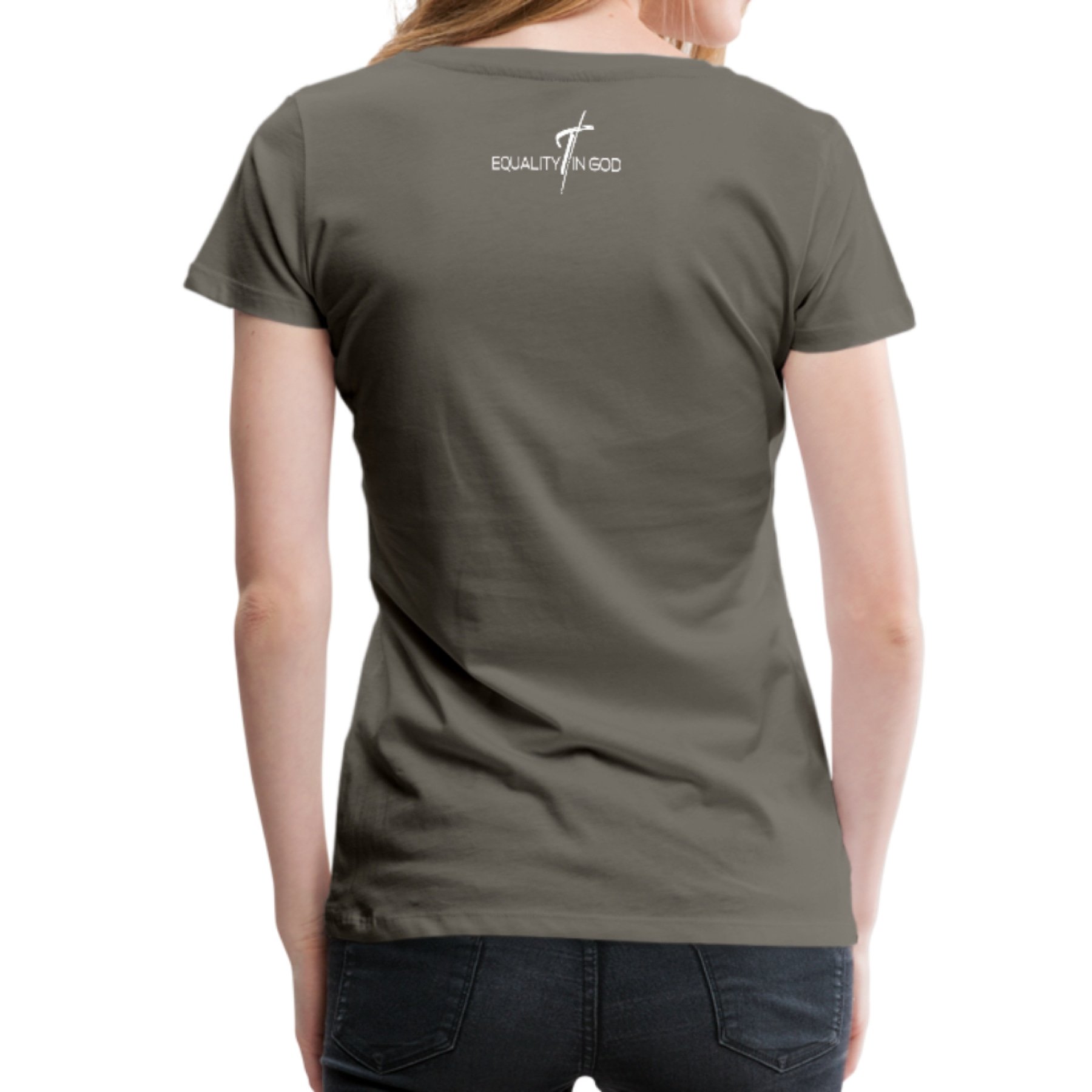 A stylish Women's T-shirt featuring the Equality In God graphic, made from soft pre-shrunk cotton, perfect for casual wear.