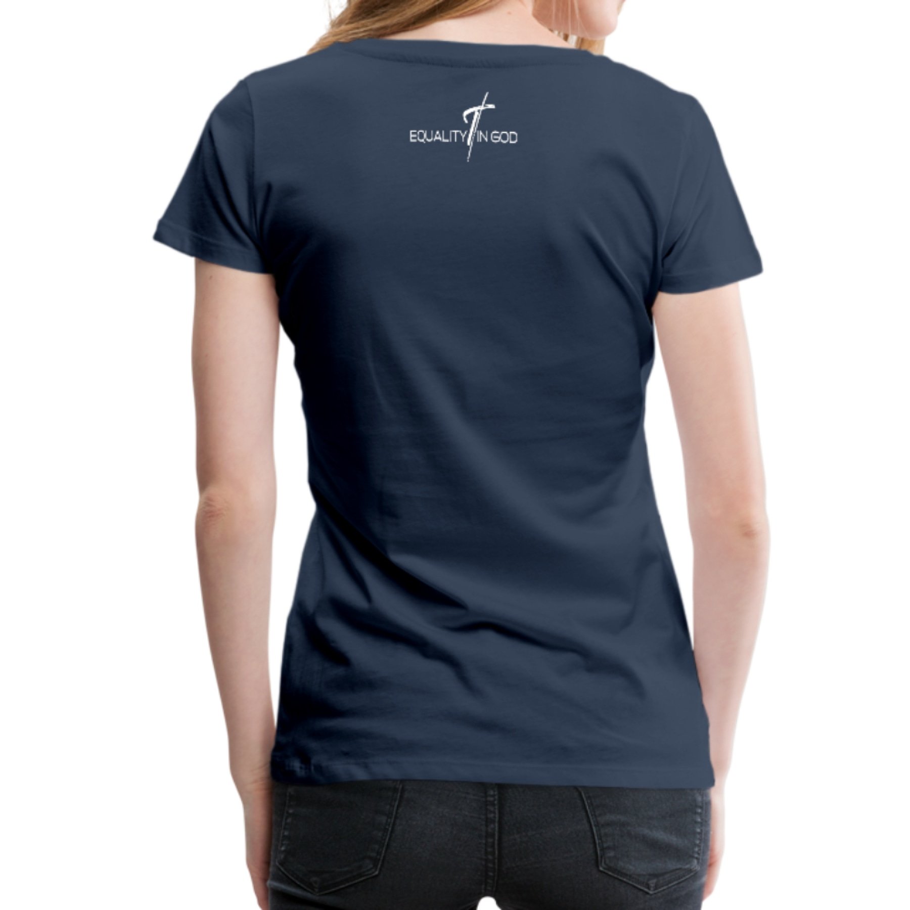 A stylish Women's T-shirt featuring the Equality In God graphic, made from soft pre-shrunk cotton, perfect for casual wear.