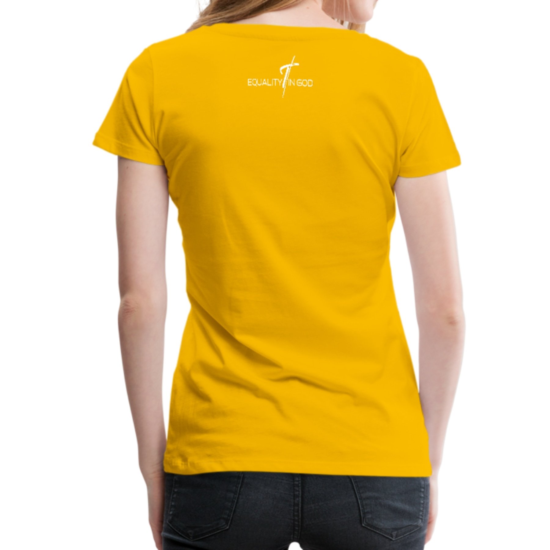 A stylish Women's T-shirt featuring the Equality In God graphic, made from soft pre-shrunk cotton, perfect for casual wear.