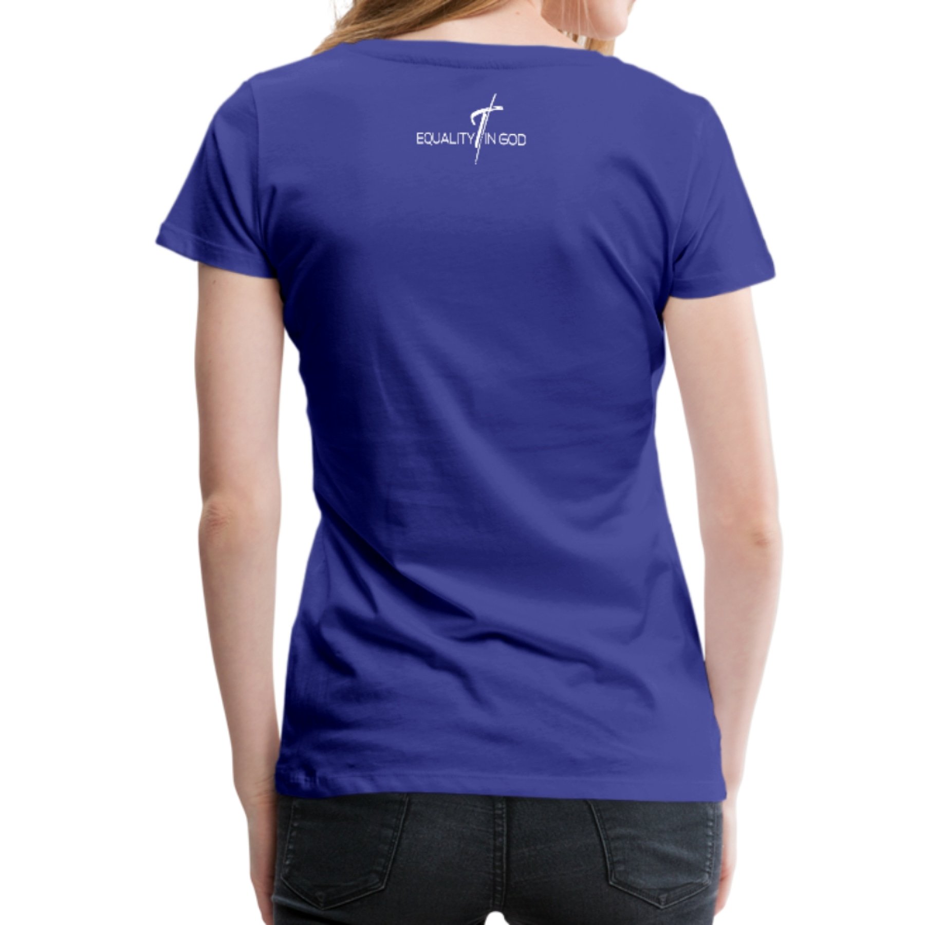 A stylish Women's T-shirt featuring the Equality In God graphic, made from soft pre-shrunk cotton, perfect for casual wear.