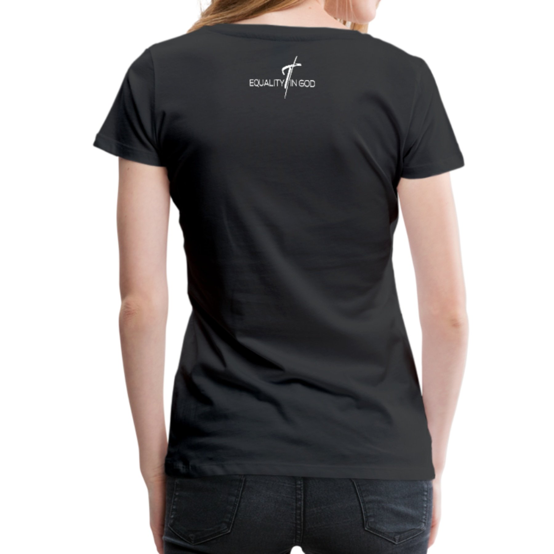 A stylish Women's T-shirt featuring the Equality In God graphic, made from soft pre-shrunk cotton, perfect for casual wear.