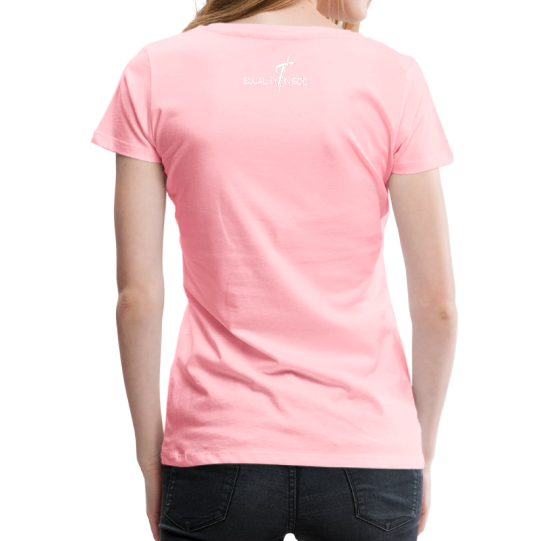 A stylish Women's T-shirt featuring the Equality In God graphic, made from soft pre-shrunk cotton, perfect for casual wear.