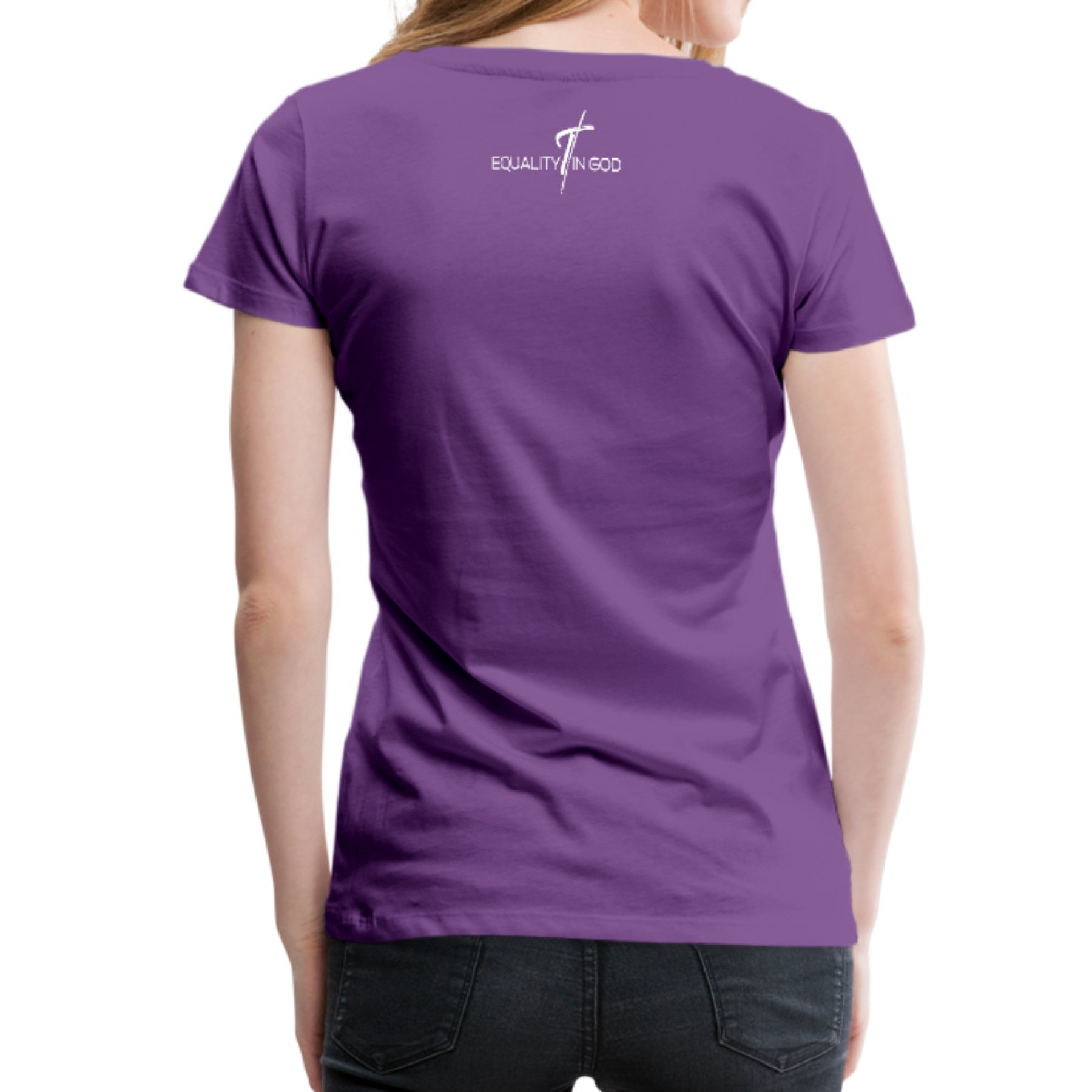 A stylish Women's T-shirt featuring the Equality In God graphic, made from soft pre-shrunk cotton, perfect for casual wear.