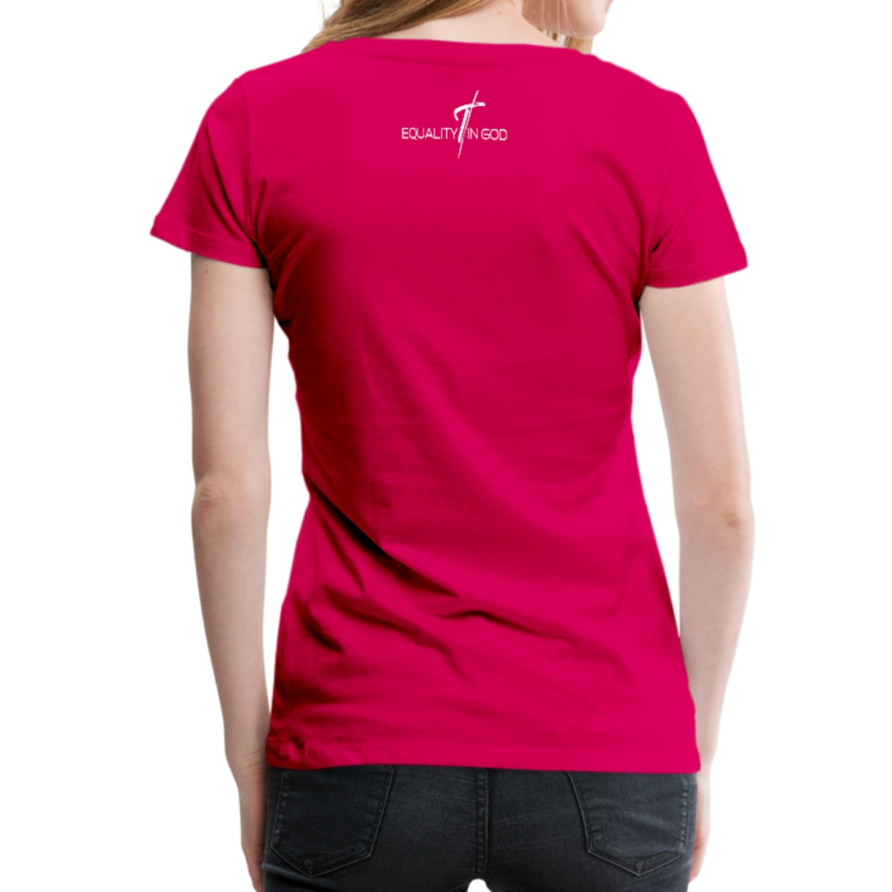 A stylish Women's T-shirt featuring the Equality In God graphic, made from soft pre-shrunk cotton, perfect for casual wear.