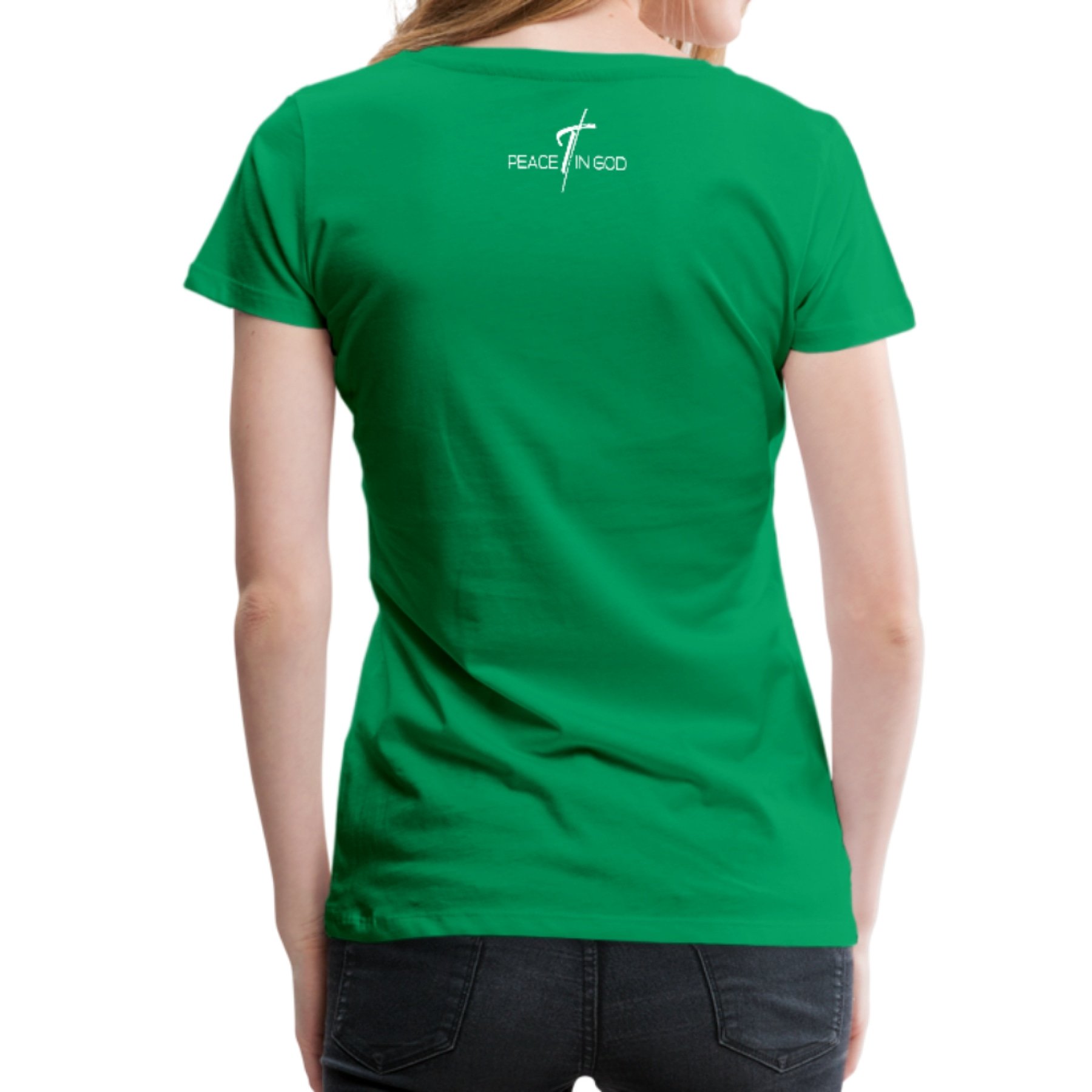 Women's T-shirt featuring a Peace In God graphic design, made from soft pre-shrunk cotton, perfect for casual wear.