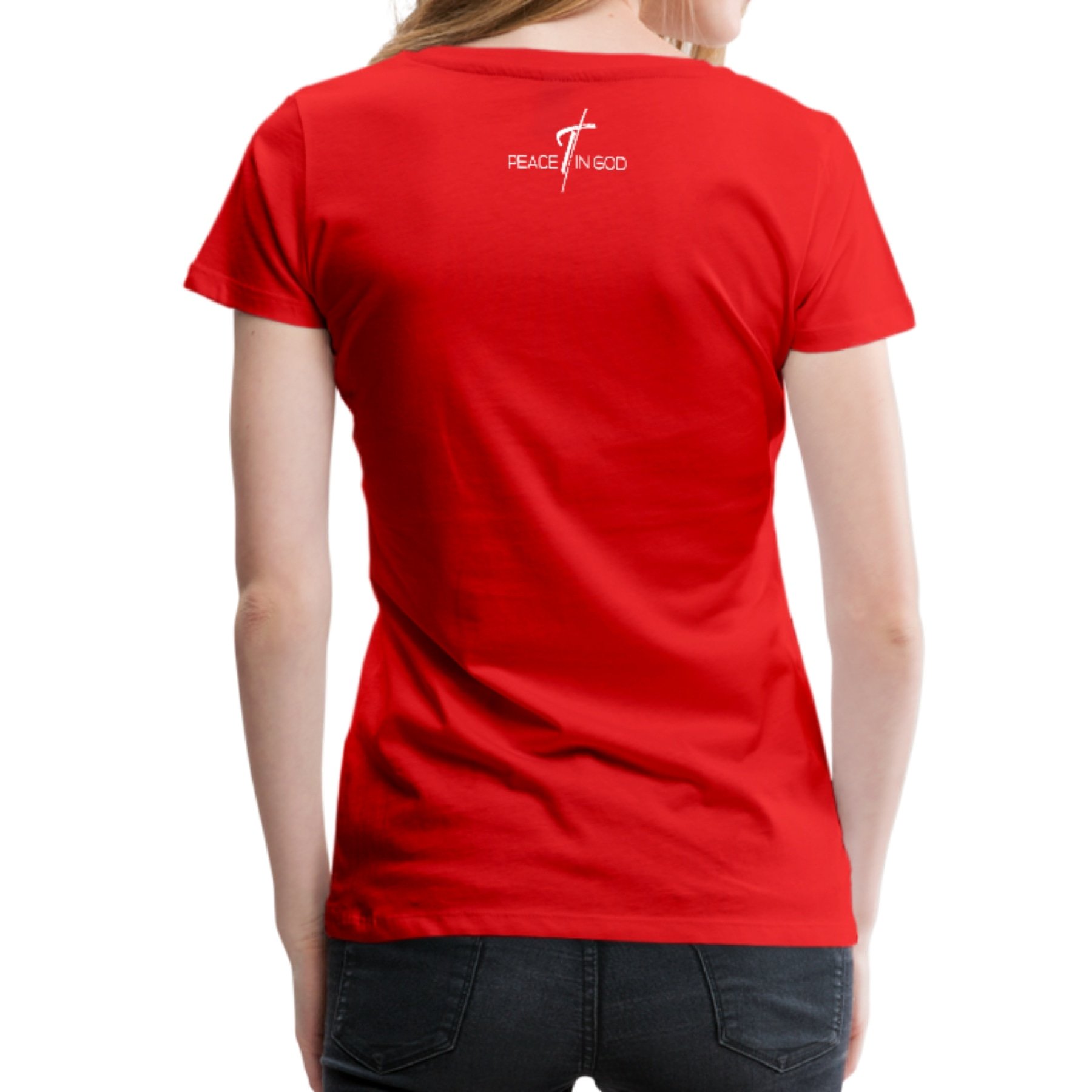 Women's T-shirt featuring a Peace In God graphic design, made from soft pre-shrunk cotton, perfect for casual wear.