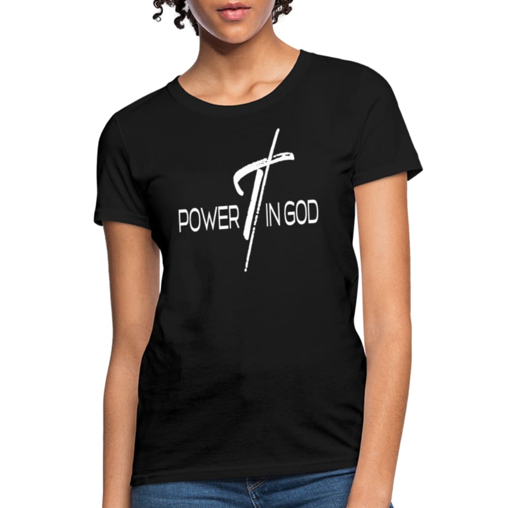 A stylish Women's T-shirt featuring a Power In God graphic design, made from soft pre-shrunk cotton, perfect for casual wear.