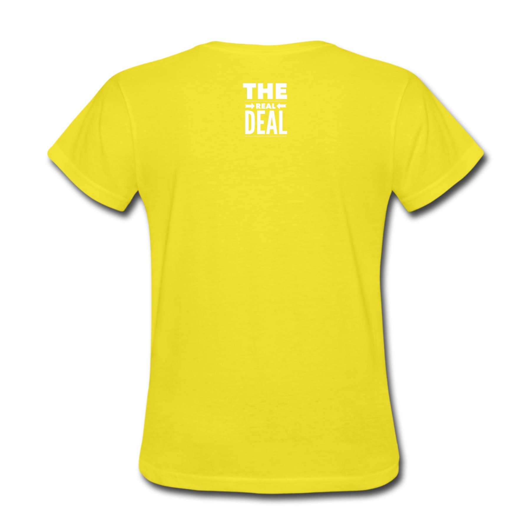 Women's T-shirt featuring the Real Deal Double Arrow Affirmation design, showcasing a classic crew neck and short sleeves in a stylish fit.