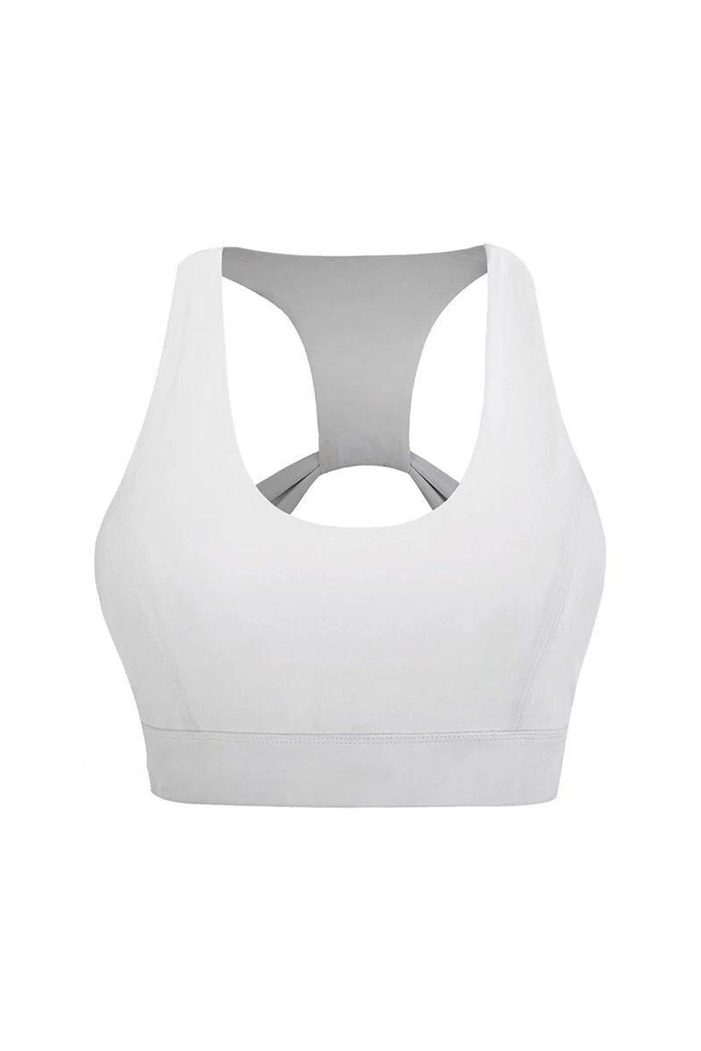 Women's White Athletic Push Up Sports Bra featuring a halter neck design and racerback for optimal support and comfort during workouts.