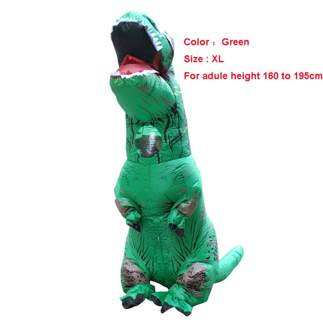 Adult wearing a Unique T-REX Inflatable Costume, showcasing vibrant colors and playful design, perfect for parties and cosplay events.