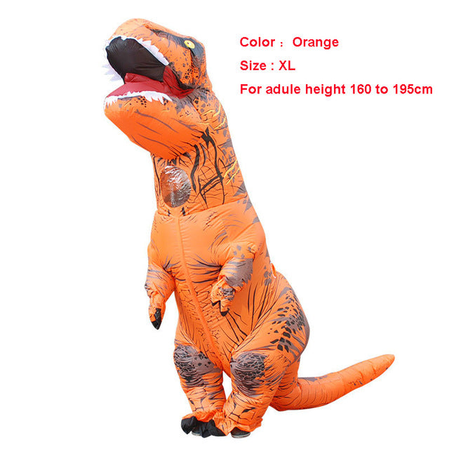 Adult wearing a Unique T-REX Inflatable Costume, showcasing vibrant colors and playful design, perfect for parties and cosplay events.