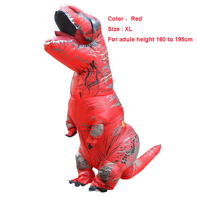 Adult wearing a Unique T-REX Inflatable Costume, showcasing vibrant colors and playful design, perfect for parties and cosplay events.