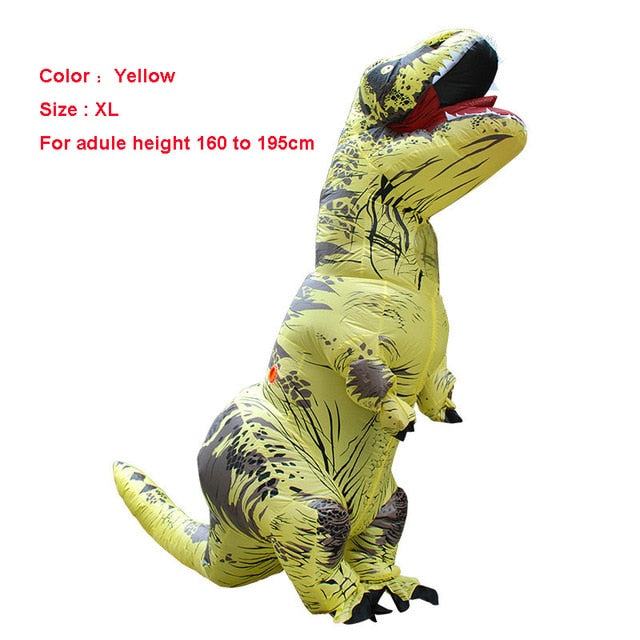 Adult wearing a Unique T-REX Inflatable Costume, showcasing vibrant colors and playful design, perfect for parties and cosplay events.