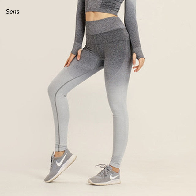 A stylish Winter Hot Sale Yoga Set featuring comfortable gym leggings designed for yoga and fitness activities, showcasing vibrant colors and a high waistband.