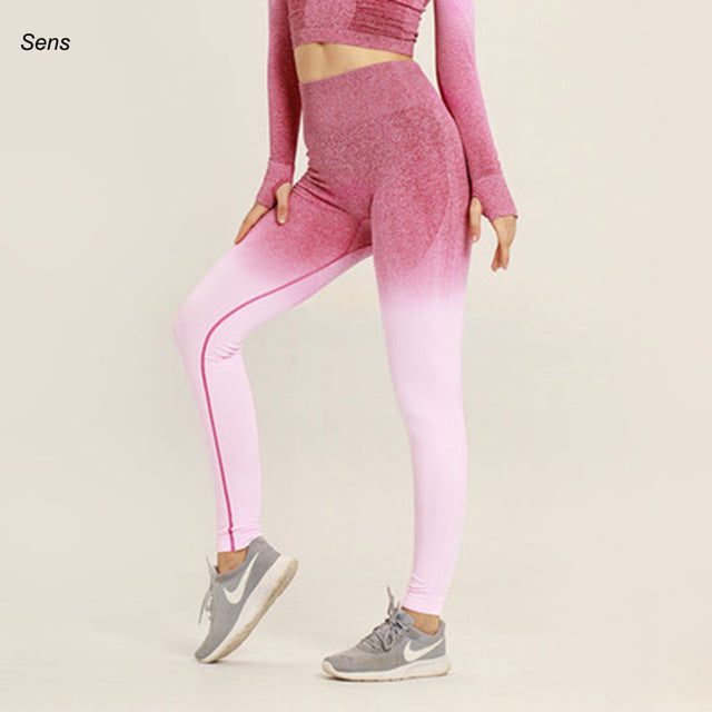 A stylish Winter Hot Sale Yoga Set featuring comfortable gym leggings designed for yoga and fitness activities, showcasing vibrant colors and a high waistband.